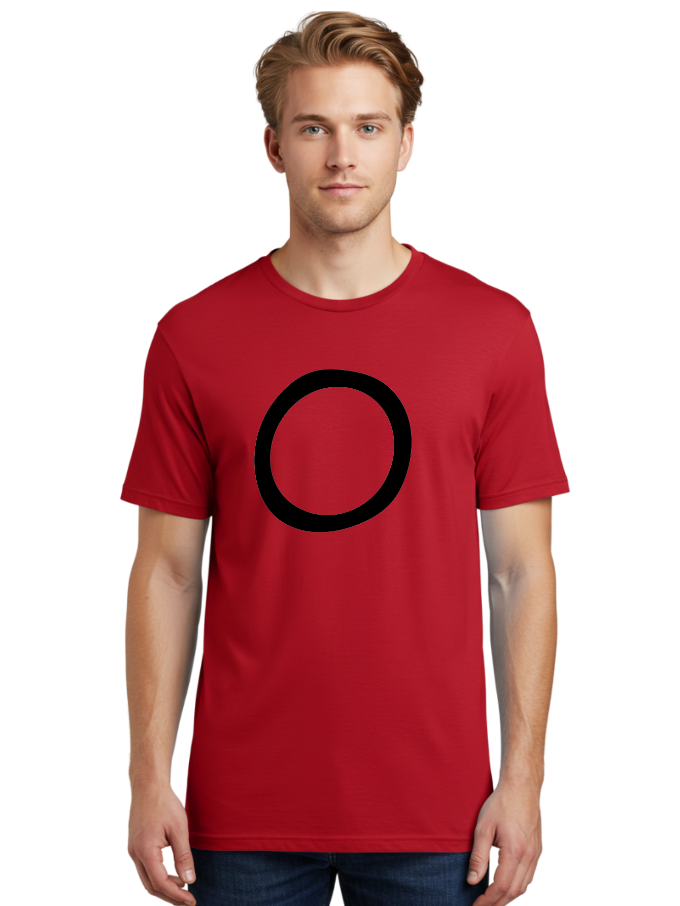 O Men'S Graphic Tee, 100% Cotton, Comfortable Casual Summer Wear, Machine Washable, Black Circle, Simple Shape, Minimalist Design, Bold Graphics, Modern Art, Abstract Symbol, Geometric Figure -  Aaa472