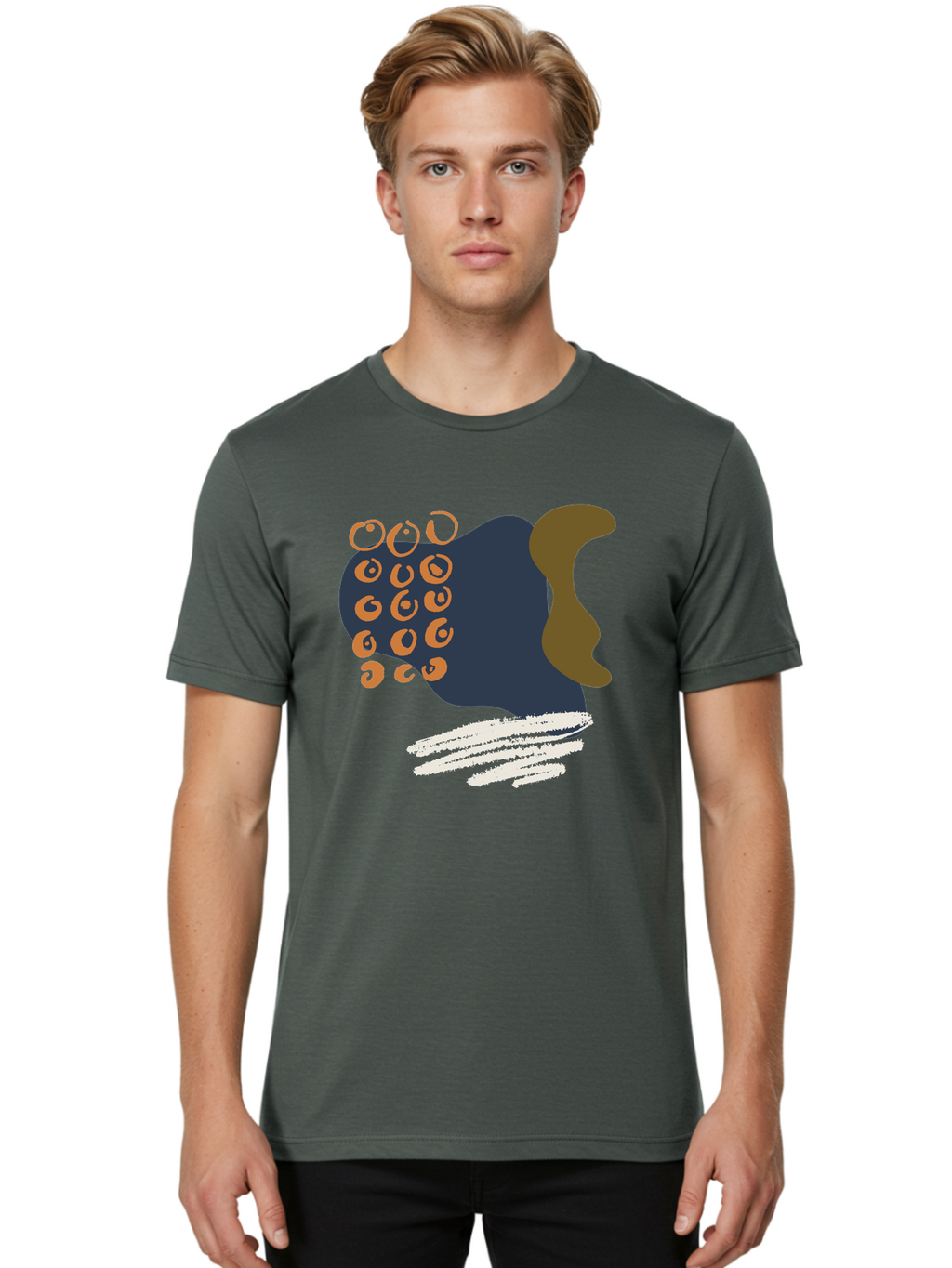 Octopus Men'S Graphic Tee, 100% Cotton, Comfortable Casual Summer Wear, Machine Washable, Octopus, Underwater Creature, Sea Animal, Abstract Art, Digital Illustration, Navy Blue, Orange, Brown And White Colors, Tentacles, Suckers, -  Aaa473