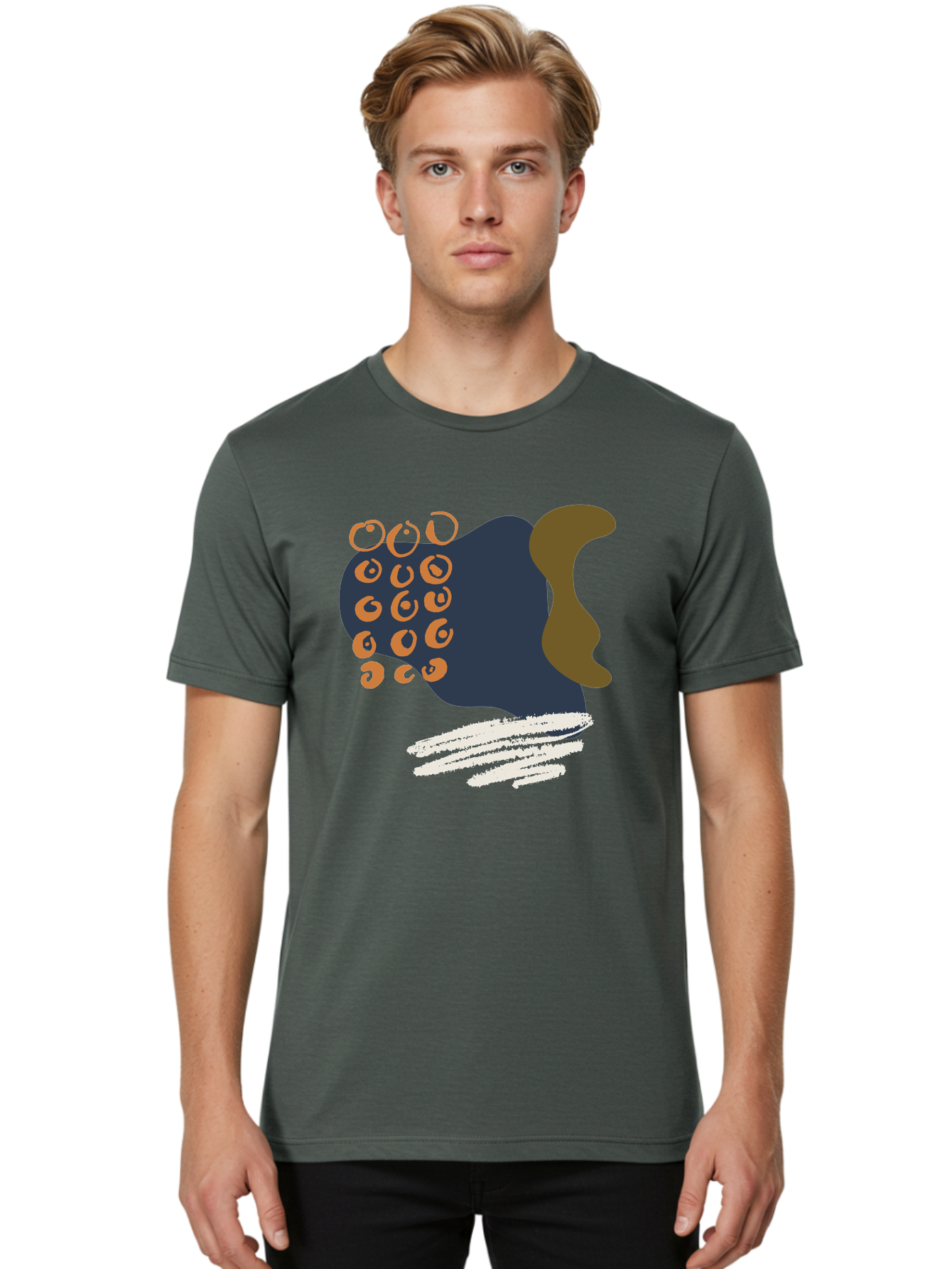 Octopus Men'S Graphic Tee, 100% Cotton, Comfortable Casual Summer Wear, Machine Washable, Octopus, Underwater Creature, Sea Animal, Abstract Art, Digital Illustration, Navy Blue, Orange, Brown And White Colors, Tentacles, Suckers, -  Aaa473