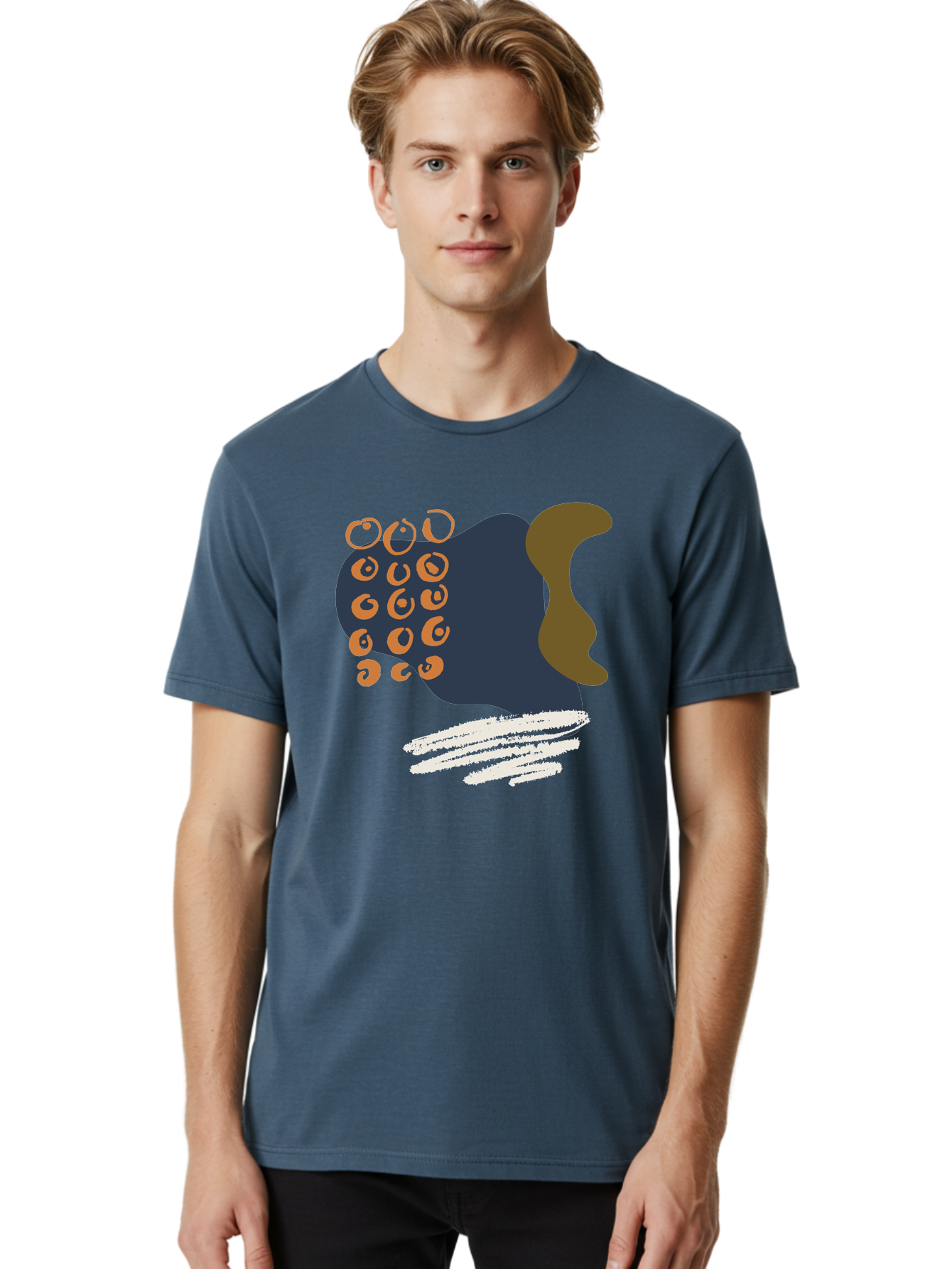 Octopus Men'S Graphic Tee, 100% Cotton, Comfortable Casual Summer Wear, Machine Washable, Octopus, Underwater Creature, Sea Animal, Abstract Art, Digital Illustration, Navy Blue, Orange, Brown And White Colors, Tentacles, Suckers, -  Aaa473