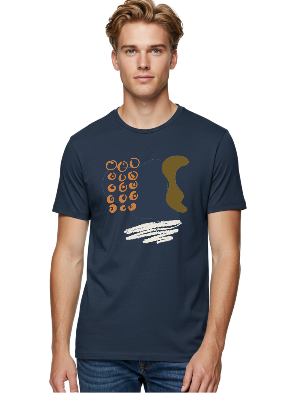Octopus Men'S Graphic Tee, 100% Cotton, Comfortable Casual Summer Wear, Machine Washable, Octopus, Underwater Creature, Sea Animal, Abstract Art, Digital Illustration, Navy Blue, Orange, Brown And White Colors, Tentacles, Suckers, -  Aaa473