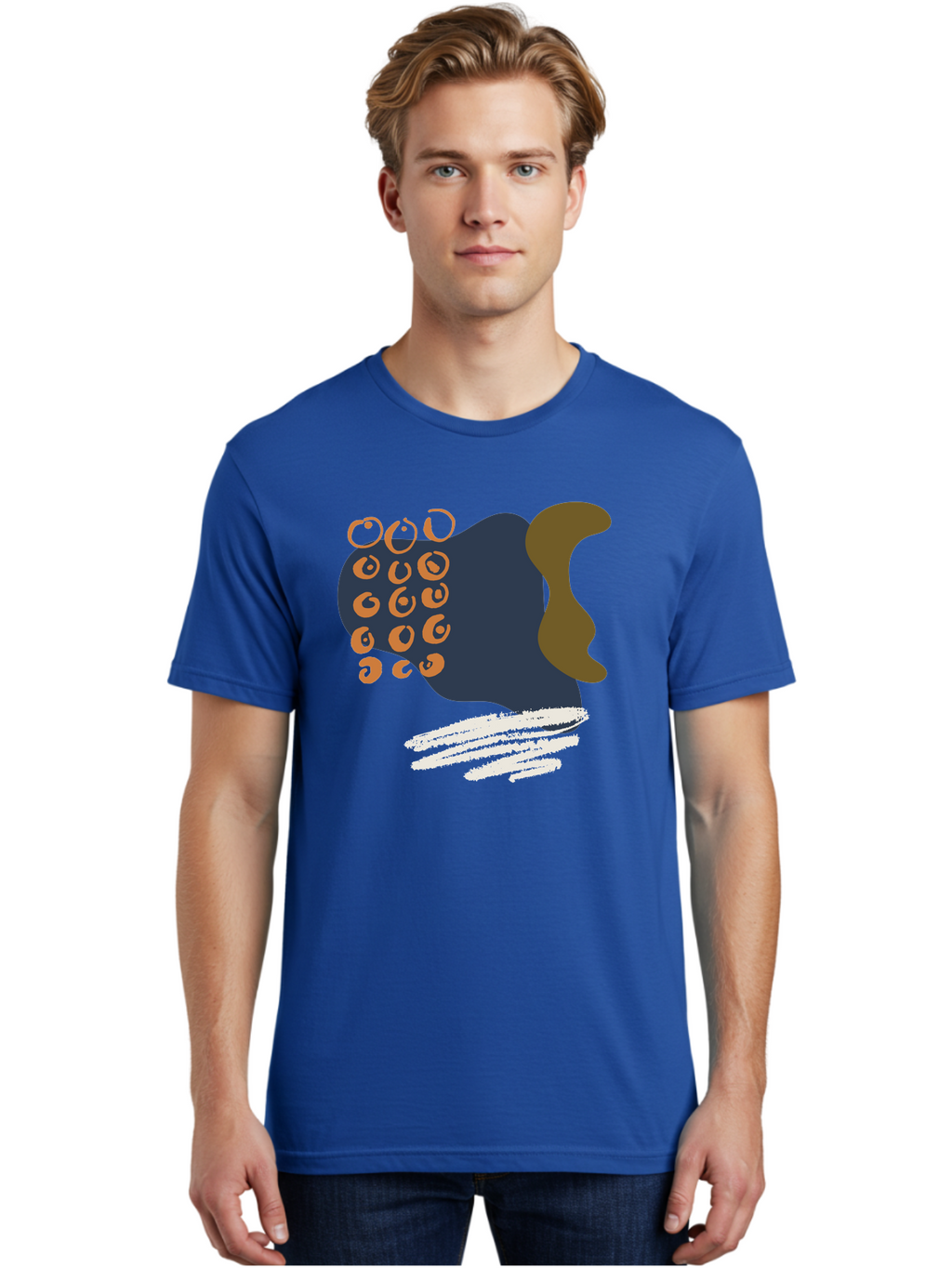 Octopus Men'S Graphic Tee, 100% Cotton, Comfortable Casual Summer Wear, Machine Washable, Octopus, Underwater Creature, Sea Animal, Abstract Art, Digital Illustration, Navy Blue, Orange, Brown And White Colors, Tentacles, Suckers, -  Aaa473