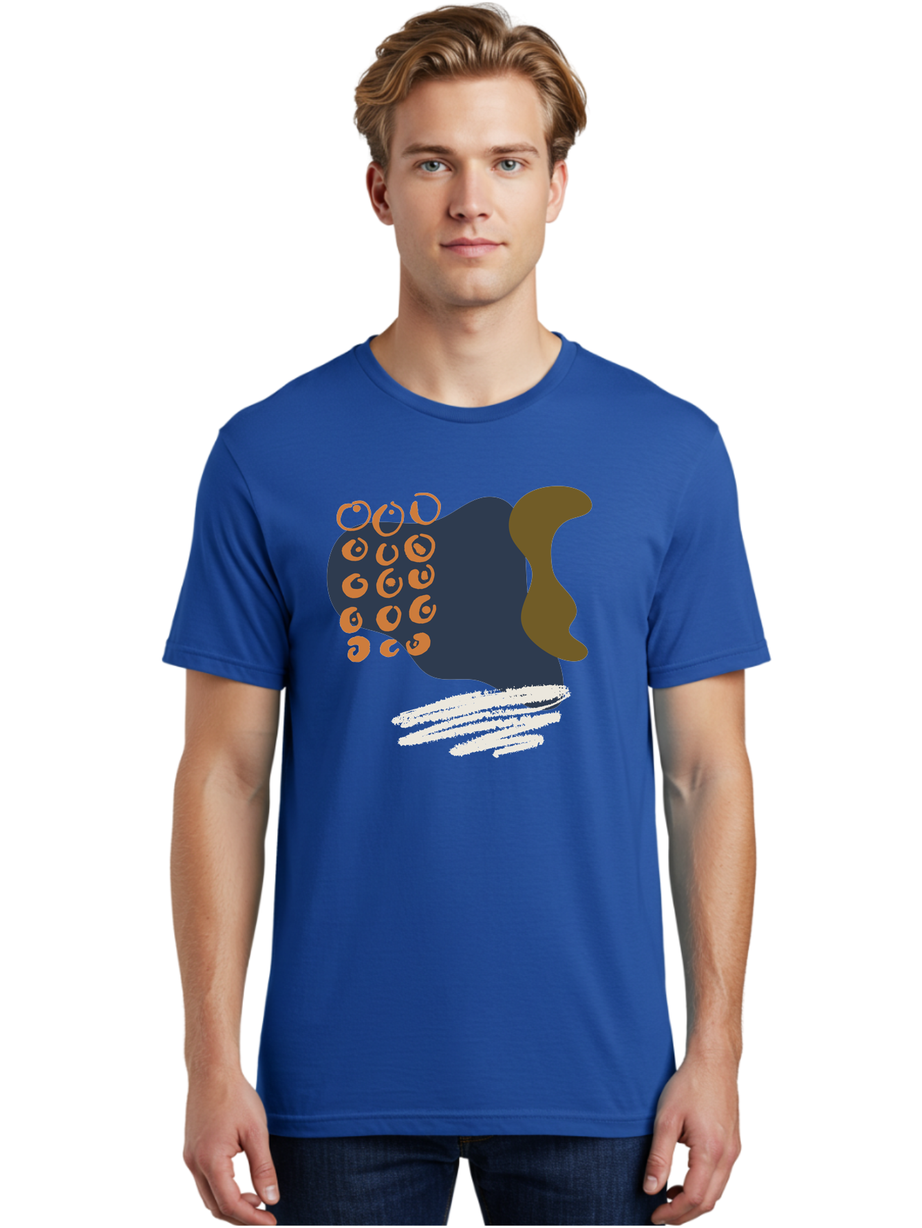Octopus Men'S Graphic Tee, 100% Cotton, Comfortable Casual Summer Wear, Machine Washable, Octopus, Underwater Creature, Sea Animal, Abstract Art, Digital Illustration, Navy Blue, Orange, Brown And White Colors, Tentacles, Suckers, -  Aaa473