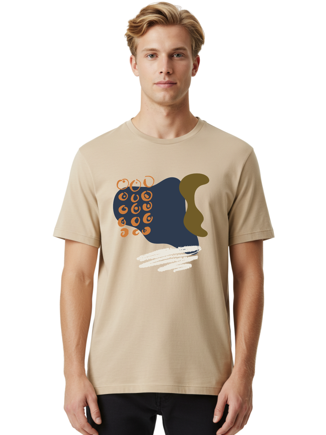Octopus Men'S Graphic Tee, 100% Cotton, Comfortable Casual Summer Wear, Machine Washable, Octopus, Underwater Creature, Sea Animal, Abstract Art, Digital Illustration, Navy Blue, Orange, Brown And White Colors, Tentacles, Suckers, -  Aaa473