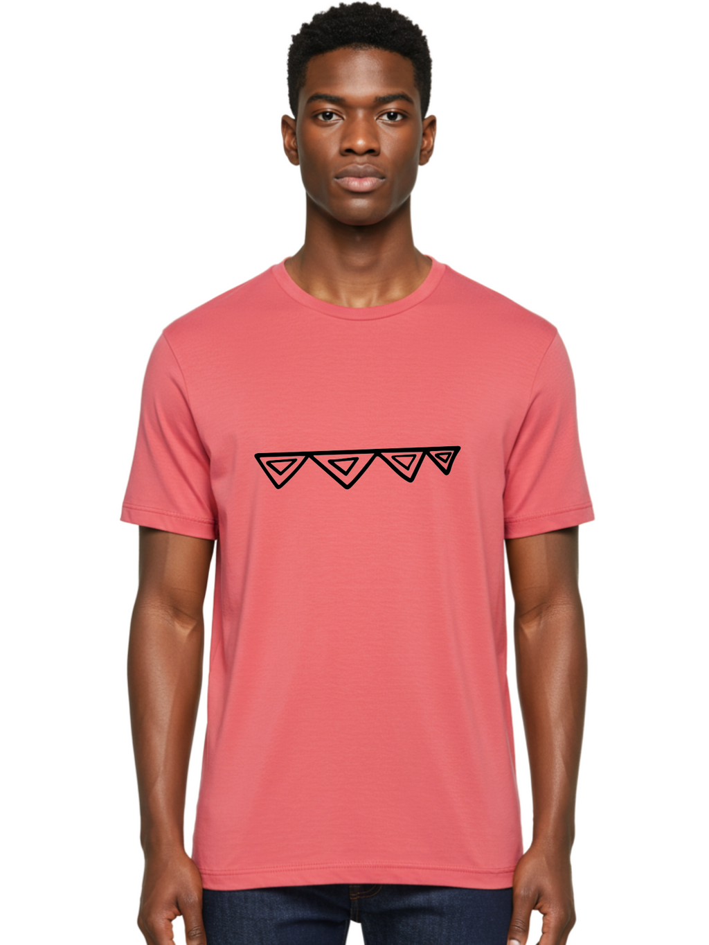 Party-Bunting Men'S Graphic Tee, 100% Cotton, Comfortable Casual Summer Wear, Machine Washable, Party Decorations, Festive Bunting, Celebration Decor, Geometric Shapes, Triangular Flags, Simple Design, Hand-Drawn, Minimalist Style -  Aaa475