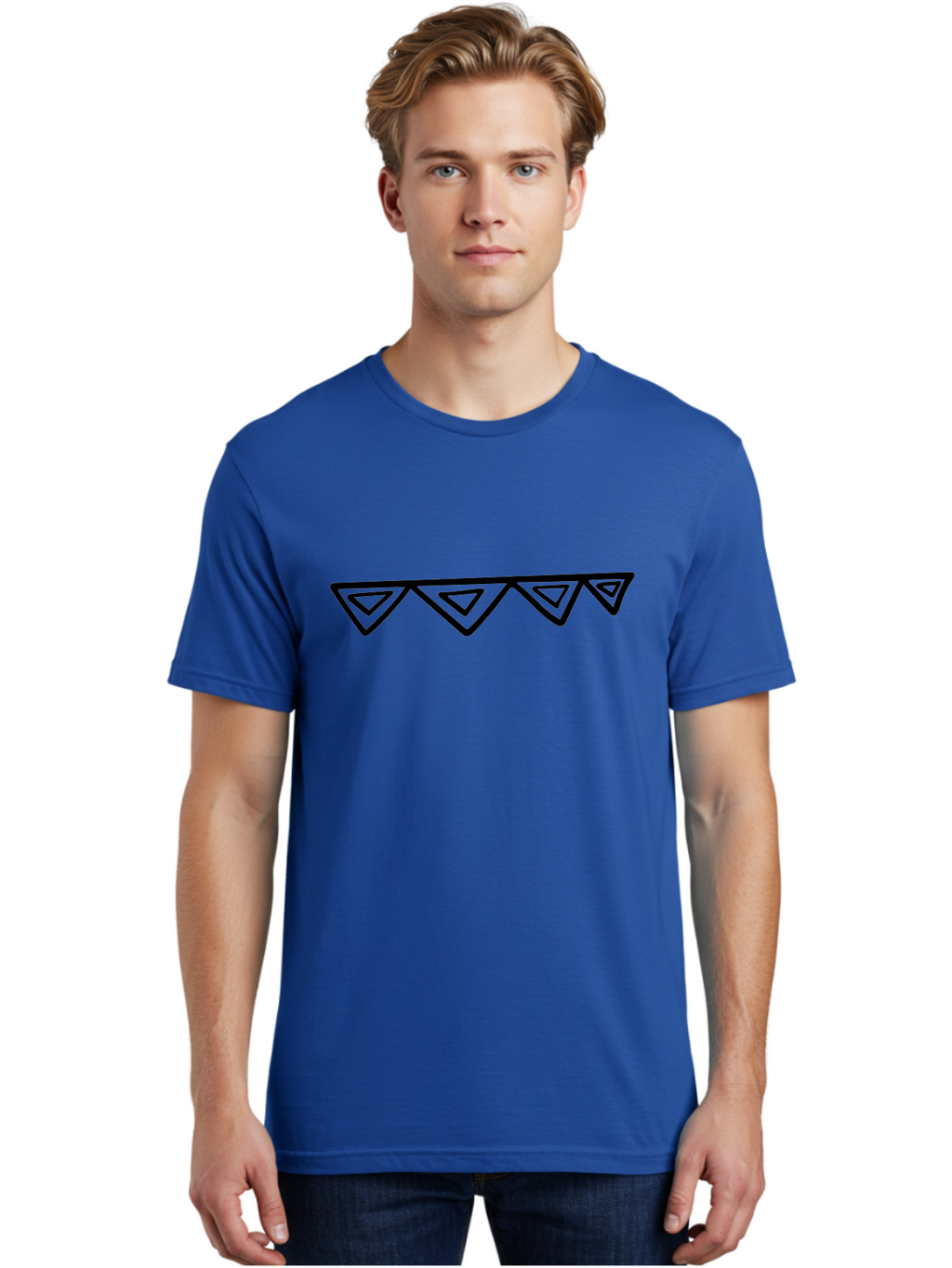 Party-Bunting Men'S Graphic Tee, 100% Cotton, Comfortable Casual Summer Wear, Machine Washable, Party Decorations, Festive Bunting, Celebration Decor, Geometric Shapes, Triangular Flags, Simple Design, Hand-Drawn, Minimalist Style -  Aaa475