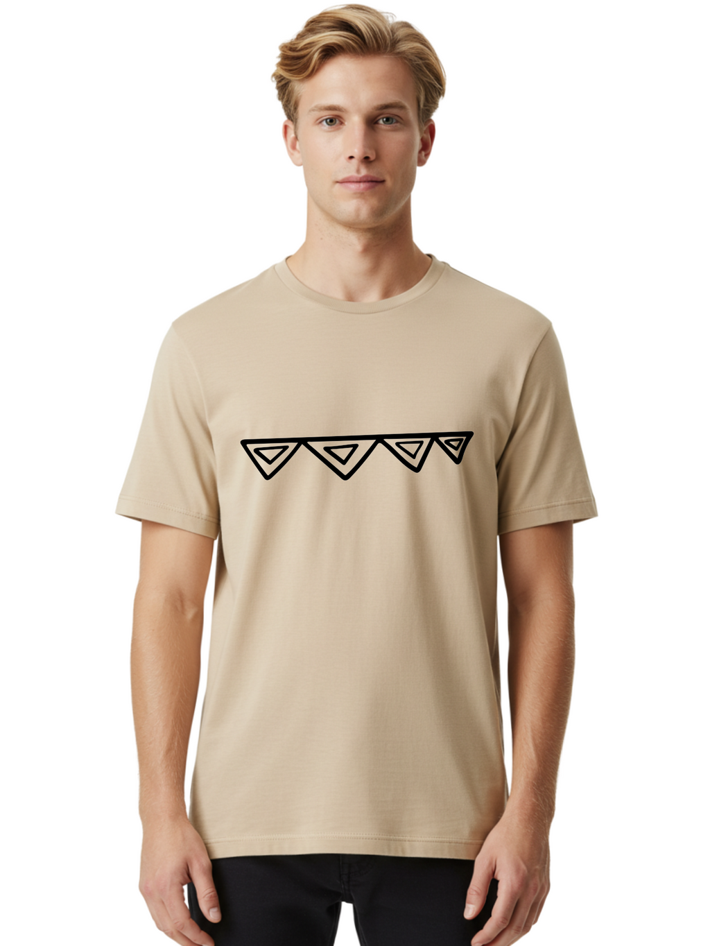 Party-Bunting Men'S Graphic Tee, 100% Cotton, Comfortable Casual Summer Wear, Machine Washable, Party Decorations, Festive Bunting, Celebration Decor, Geometric Shapes, Triangular Flags, Simple Design, Hand-Drawn, Minimalist Style -  Aaa475