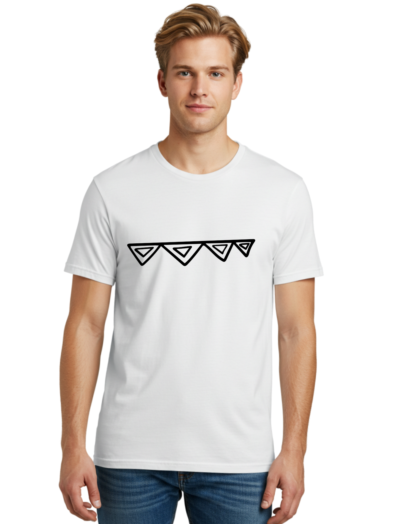 Party-Bunting Men'S Graphic Tee, 100% Cotton, Comfortable Casual Summer Wear, Machine Washable, Party Decorations, Festive Bunting, Celebration Decor, Geometric Shapes, Triangular Flags, Simple Design, Hand-Drawn, Minimalist Style -  Aaa475