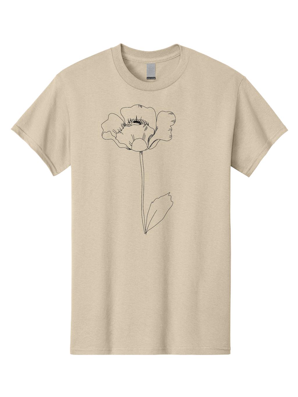 Poppy Men'S Graphic Tee, 100% Cotton, Comfortable Casual Summer Wear, Machine Washable, Simple Line Art, Poppy Flower, Minimalist Design, Delicate Outline, Single Stem, Leaves, Natural Simplicity, Modern Illustration -  Aaa476