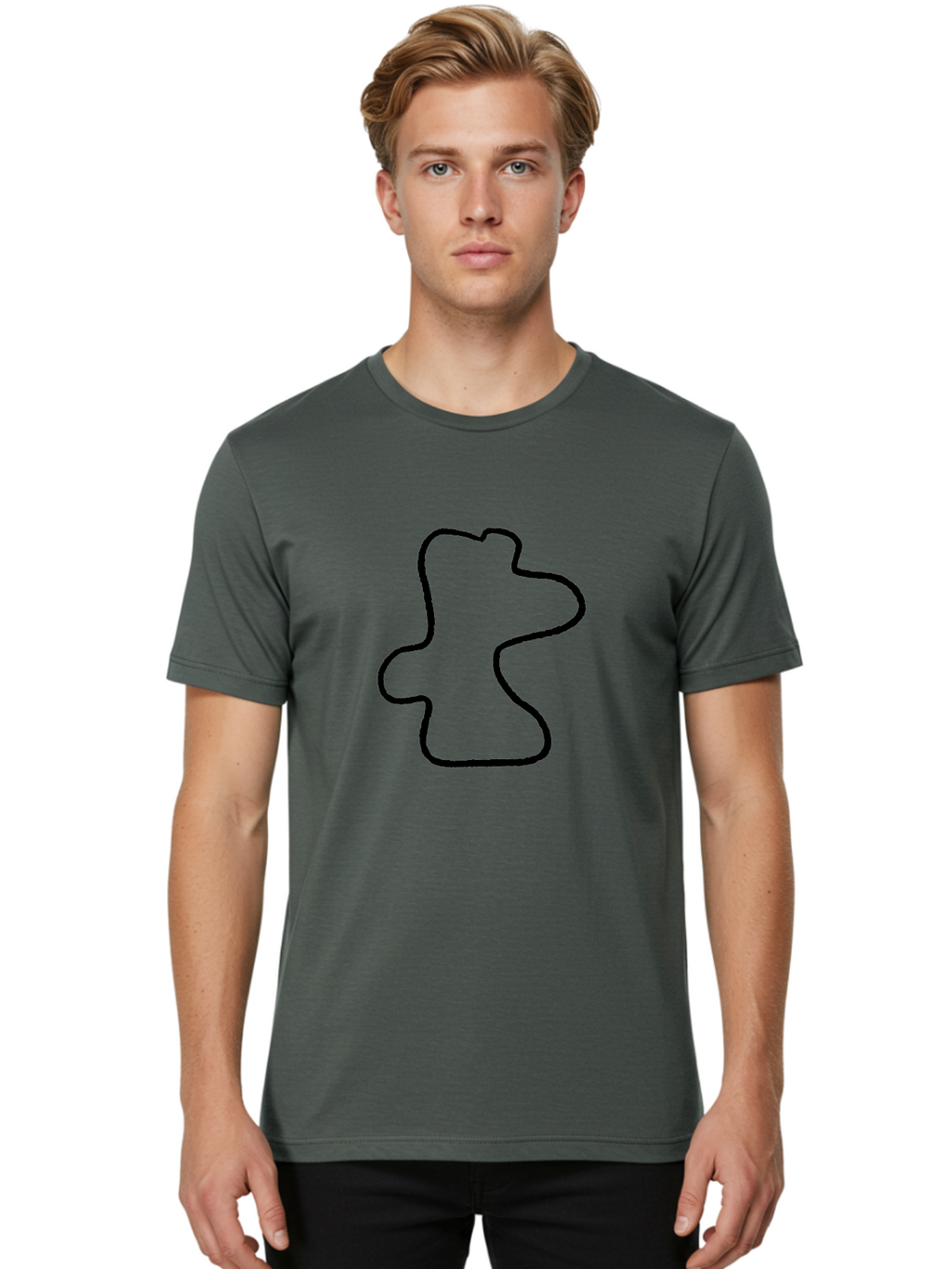Racing-Circuit Men'S Graphic Tee, 100% Cotton, Comfortable Casual Summer Wear, Machine Washable, Simple Line Drawing, Rabbit Head, Minimalist Design, Abstract Shape, Cartoon Style, Modern Art, Black Outline -  Aaa477