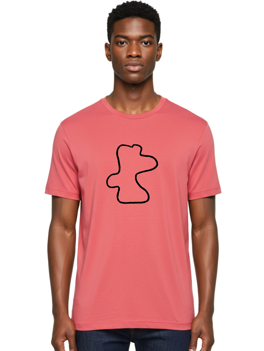 Racing-Circuit Men'S Graphic Tee, 100% Cotton, Comfortable Casual Summer Wear, Machine Washable, Simple Line Drawing, Rabbit Head, Minimalist Design, Abstract Shape, Cartoon Style, Modern Art, Black Outline -  Aaa477