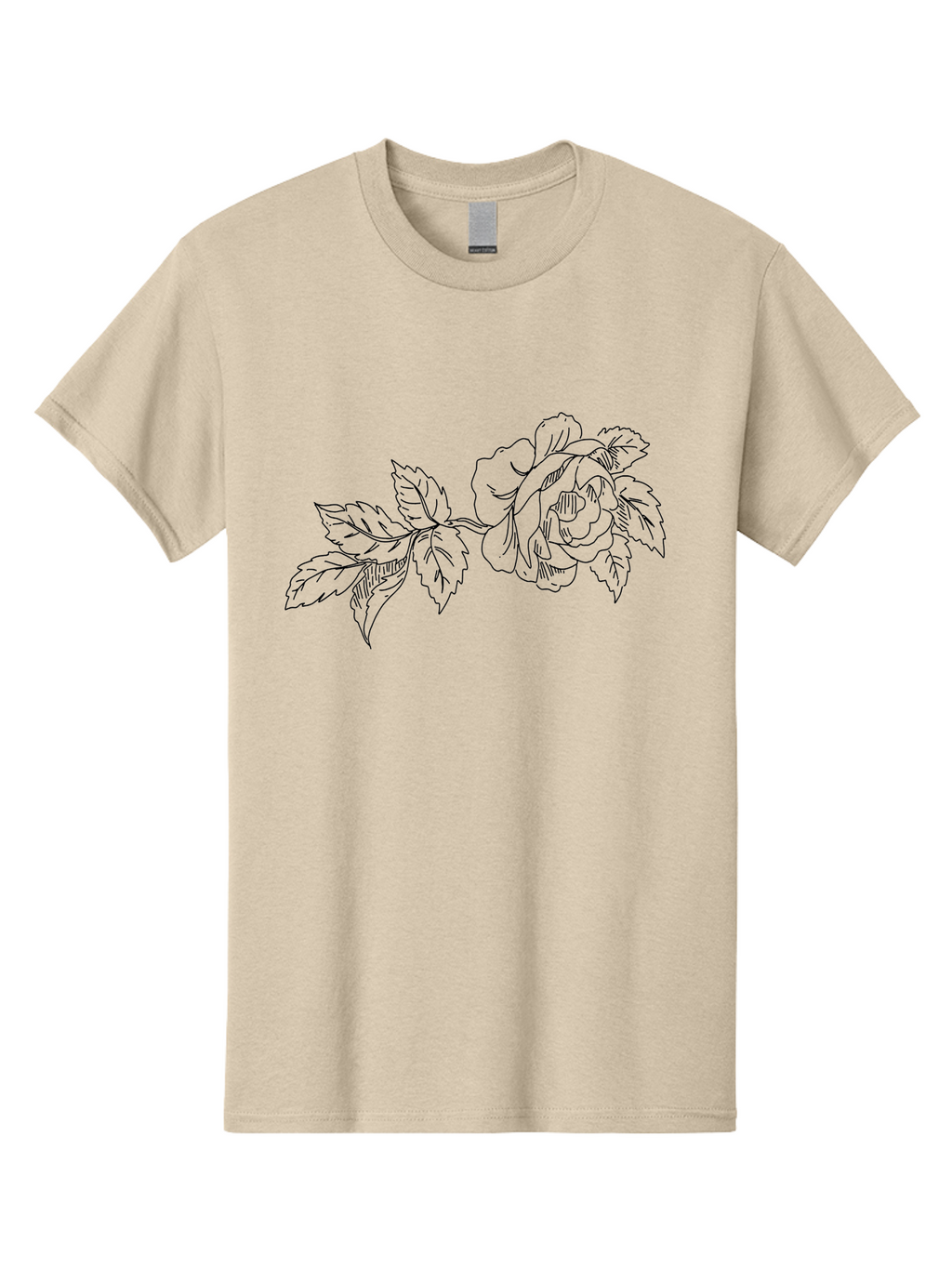 Rose-1 Men'S Graphic Tee, 100% Cotton, Comfortable Casual Summer Wear, Machine Washable, Rose Illustration, Line Art, Floral Design, Botanical Drawing, Leafy Stem, Black Outline, Delicate Flowers, Minimalist Art -  Aaa478