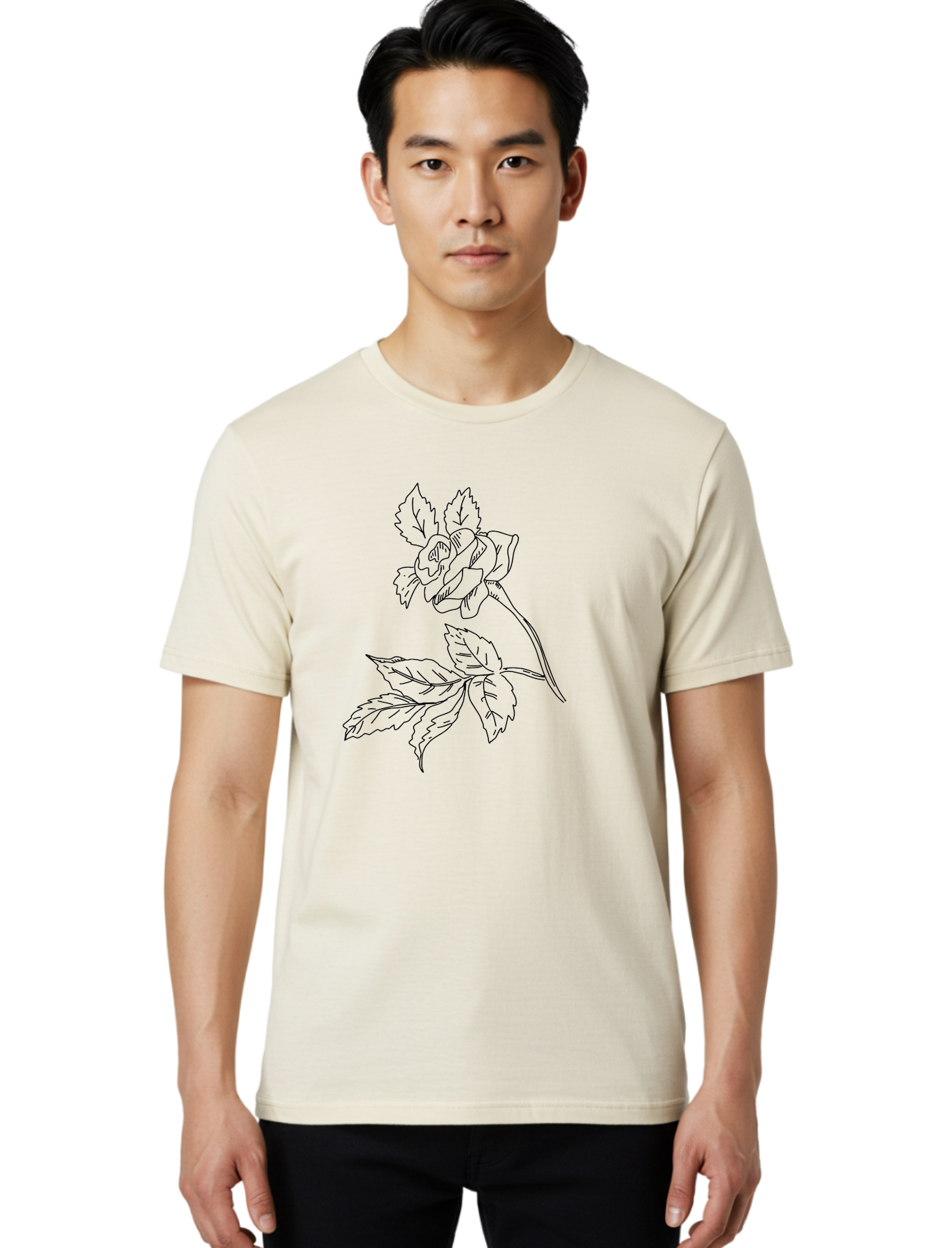 Rose Men'S Graphic Tee, 100% Cotton, Comfortable Casual Summer Wear, Machine Washable, Line Art Rose, Botanical Illustration, Floral Design, Elegant Flower, Simple Yet Sophisticated, Classic Rose Motif, Minimalist Art -  Aaa479
