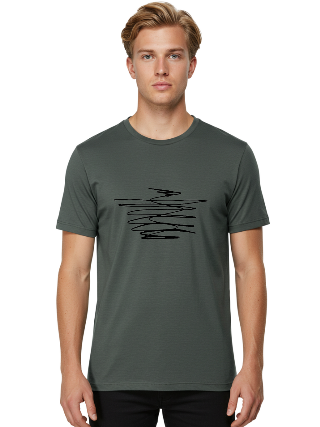 Scribble-1 Men'S Graphic Tee, 100% Cotton, Comfortable Casual Summer Wear, Machine Washable, Black Squiggle, Abstract Art, Modern Design, Creative Expression, Artistic Freedom, Wavy Lines, Dynamic Movement -  Aaa481