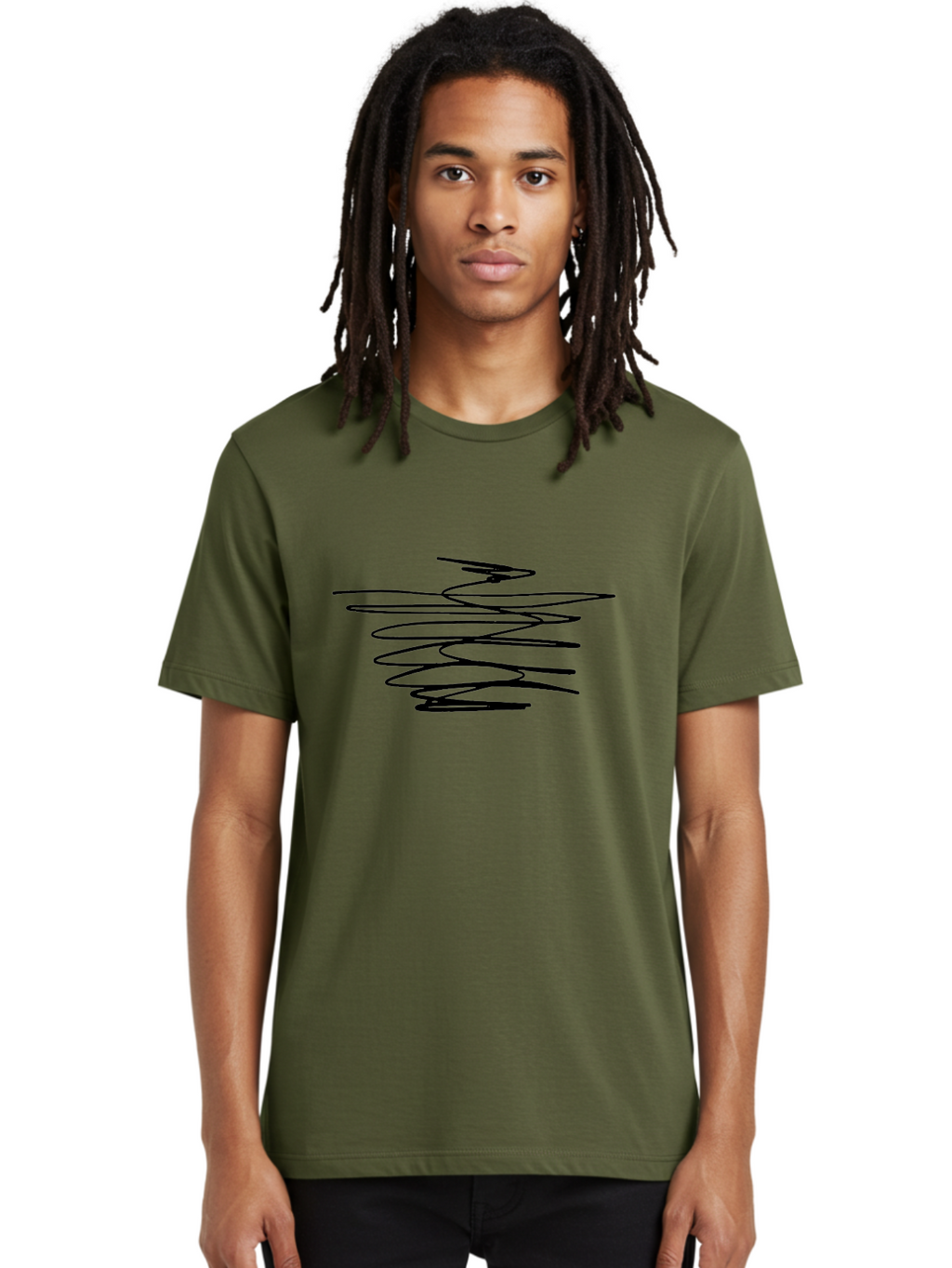 Scribble-1 Men'S Graphic Tee, 100% Cotton, Comfortable Casual Summer Wear, Machine Washable, Black Squiggle, Abstract Art, Modern Design, Creative Expression, Artistic Freedom, Wavy Lines, Dynamic Movement -  Aaa481