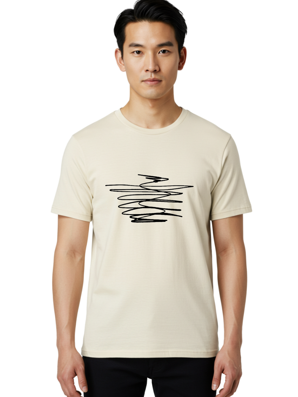 Scribble-1 Men'S Graphic Tee, 100% Cotton, Comfortable Casual Summer Wear, Machine Washable, Black Squiggle, Abstract Art, Modern Design, Creative Expression, Artistic Freedom, Wavy Lines, Dynamic Movement -  Aaa481