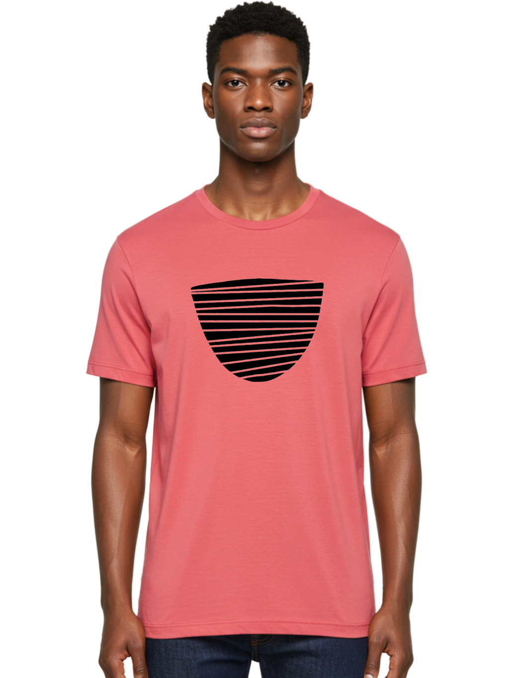 Shield-Icon Men'S Graphic Tee, 100% Cotton, Comfortable Casual Summer Wear, Machine Washable, Shield Icon, Black And Green Stripes, Modern Design, Graphic Element, Security Symbol, Protection Logo, Striped Pattern, Simple Shape -  Aaa485