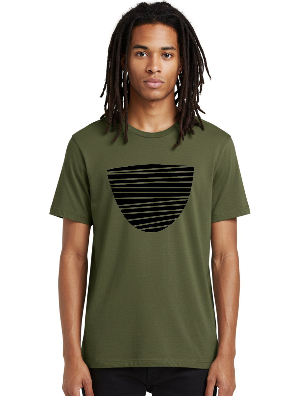 Shield-Icon Men'S Graphic Tee, 100% Cotton, Comfortable Casual Summer Wear, Machine Washable, Shield Icon, Black And Green Stripes, Modern Design, Graphic Element, Security Symbol, Protection Logo, Striped Pattern, Simple Shape -  Aaa485