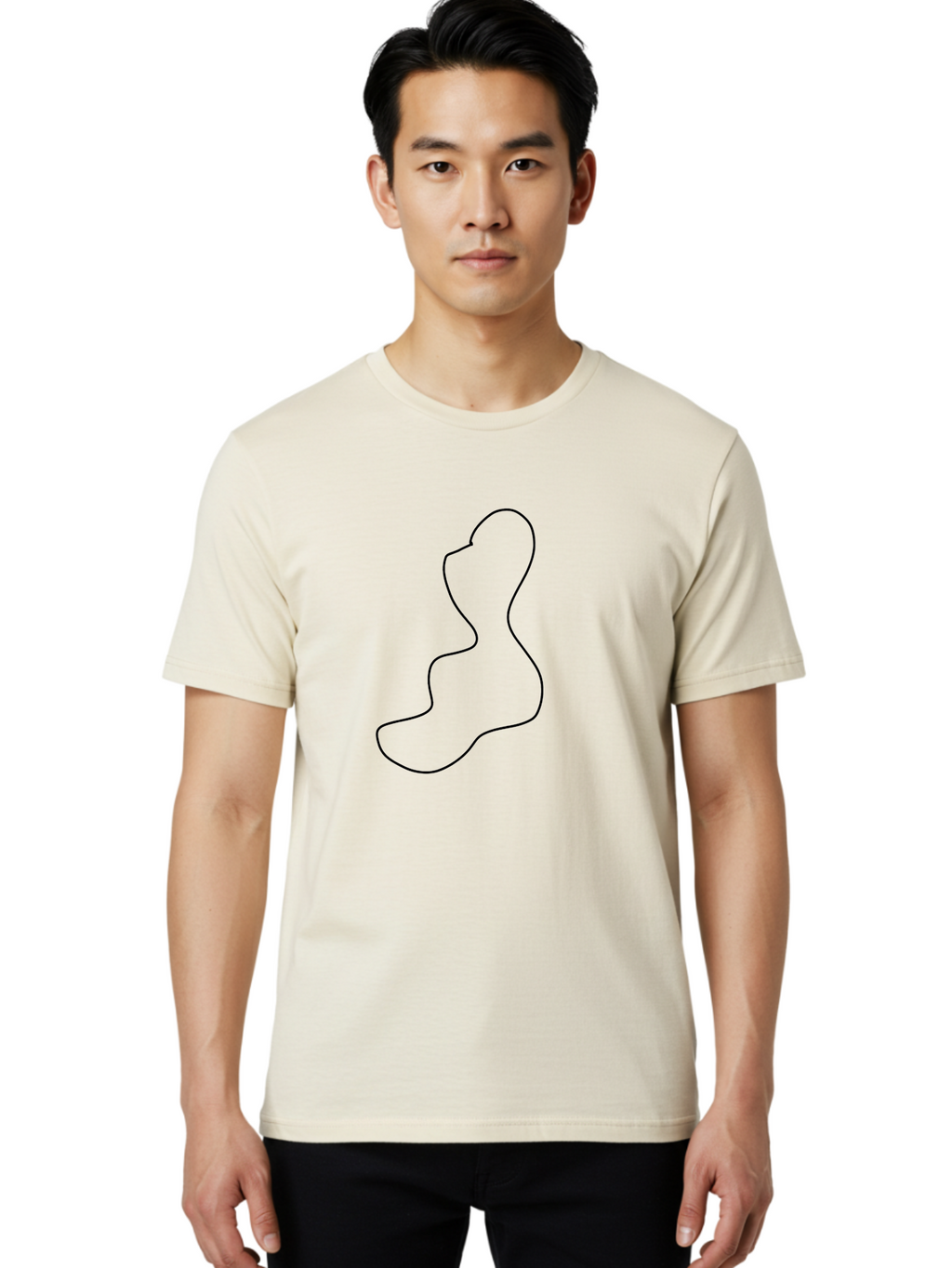 Shoe-Sole Men'S Graphic Tee, 100% Cotton, Comfortable Casual Summer Wear, Machine Washable, Black Outline, Minimalist Design, Simple Shape, Footprint, Abstract Art, Modern Graphic, Sleek Line Art, Contemporary Illustration -  Aaa486