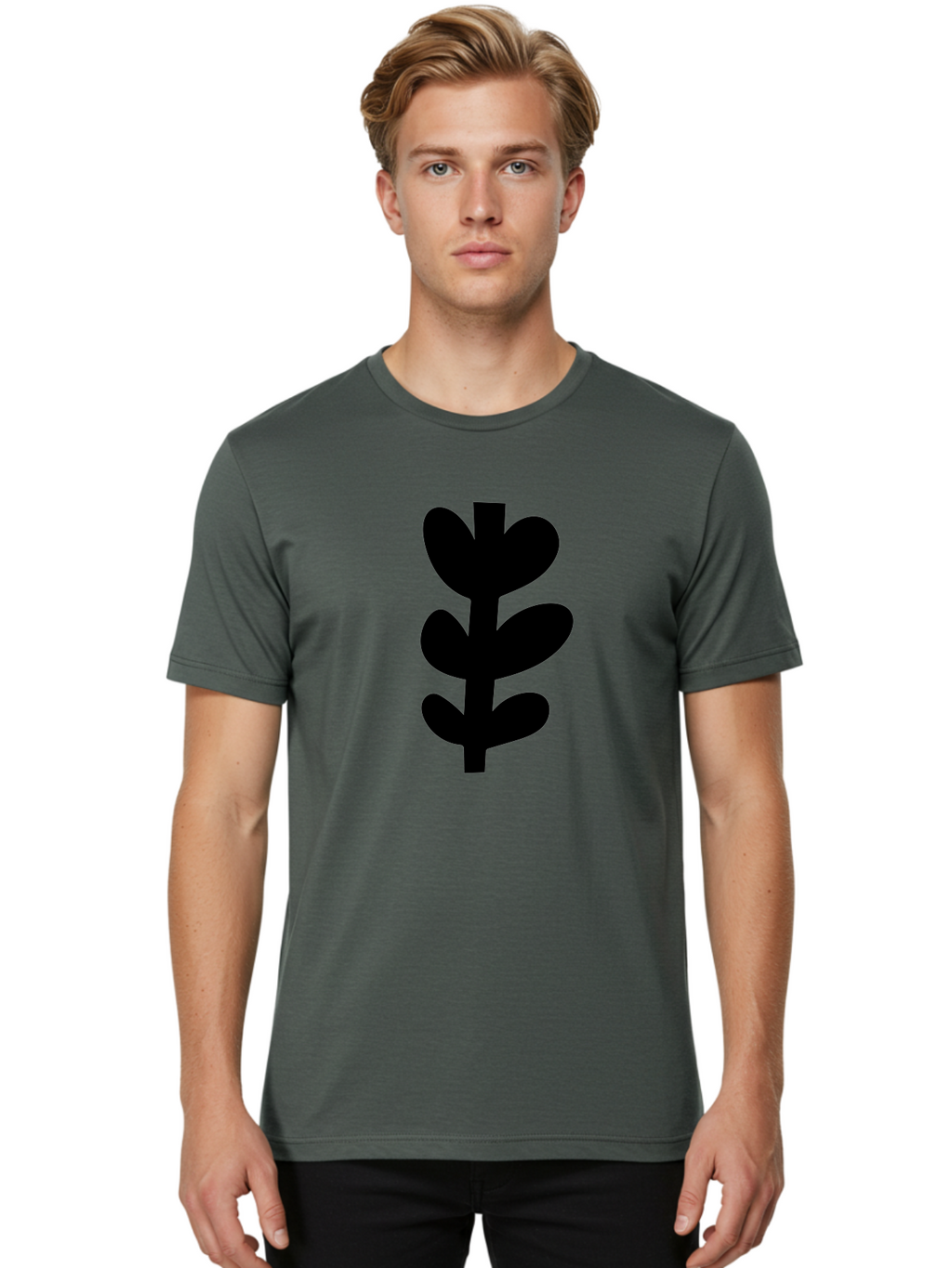 Silhouette-Of-Wheat-Or-Barley Men'S Graphic Tee, 100% Cotton, Comfortable Casual Summer Wear, Machine Washable, Black Plant Silhouette, Simple Design, Minimalist Art, Nature-Inspired Graphic, Leafy Stem, Botanical Icon, Modern Illustration -  Aaa488
