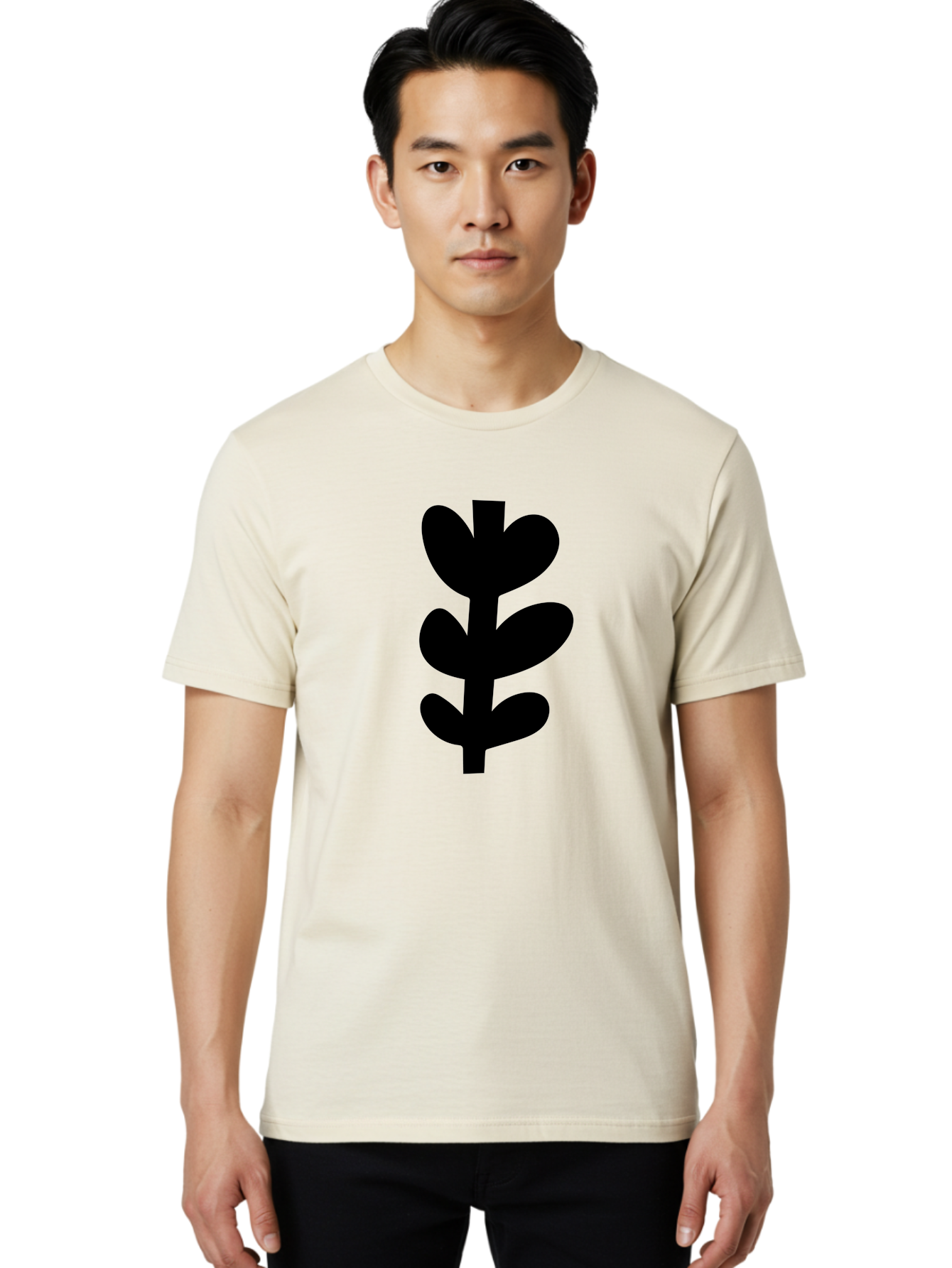 Silhouette-Of-Wheat-Or-Barley Men'S Graphic Tee, 100% Cotton, Comfortable Casual Summer Wear, Machine Washable, Black Plant Silhouette, Simple Design, Minimalist Art, Nature-Inspired Graphic, Leafy Stem, Botanical Icon, Modern Illustration -  Aaa488