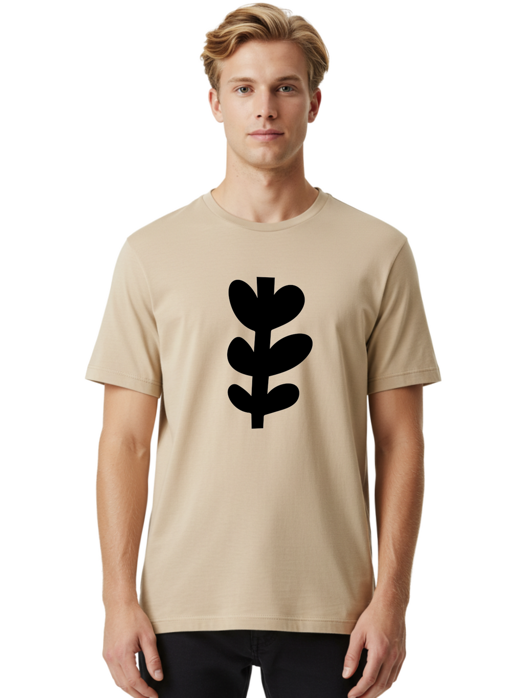 Silhouette-Of-Wheat-Or-Barley Men'S Graphic Tee, 100% Cotton, Comfortable Casual Summer Wear, Machine Washable, Black Plant Silhouette, Simple Design, Minimalist Art, Nature-Inspired Graphic, Leafy Stem, Botanical Icon, Modern Illustration -  Aaa488