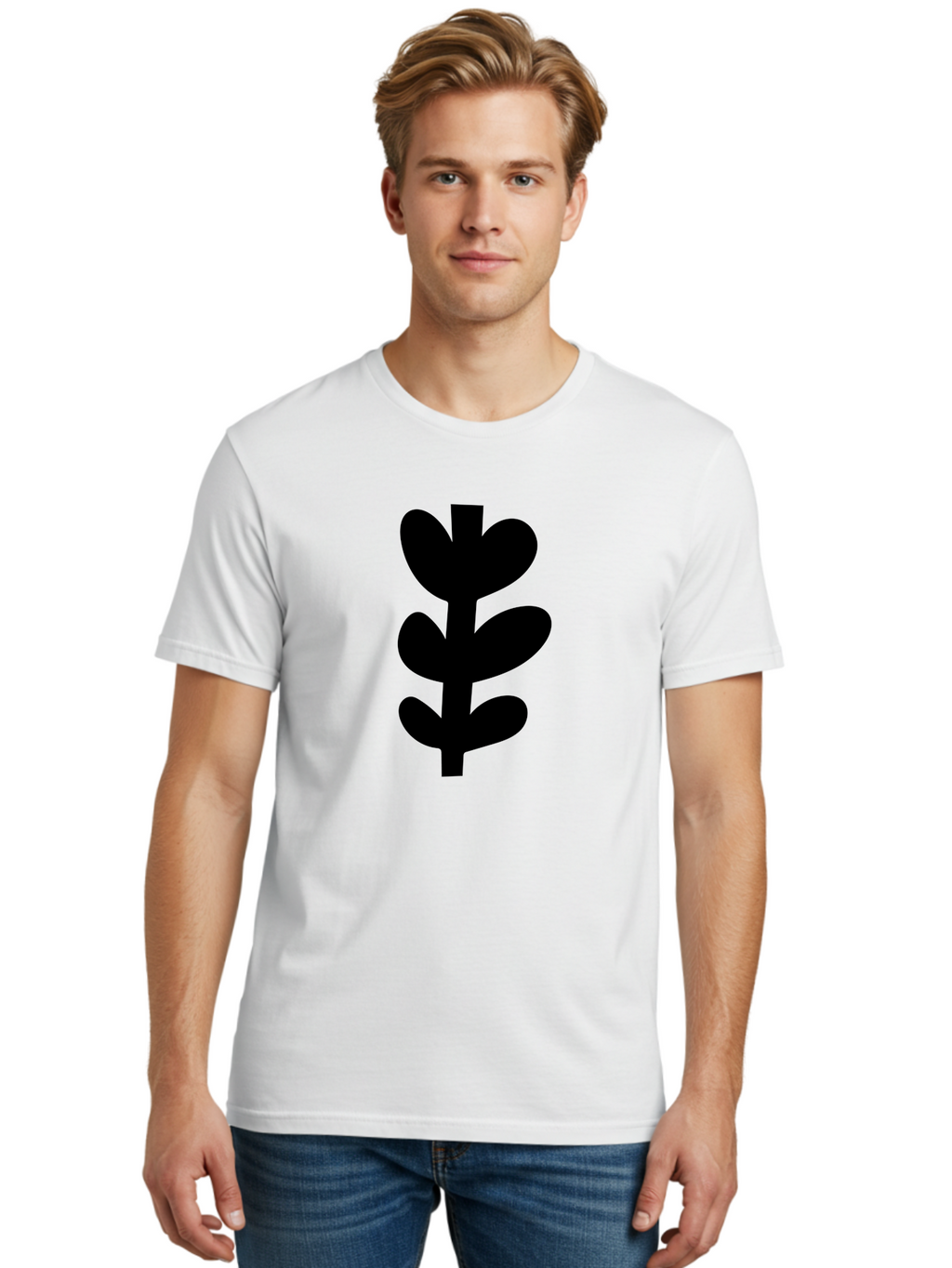 Silhouette-Of-Wheat-Or-Barley Men'S Graphic Tee, 100% Cotton, Comfortable Casual Summer Wear, Machine Washable, Black Plant Silhouette, Simple Design, Minimalist Art, Nature-Inspired Graphic, Leafy Stem, Botanical Icon, Modern Illustration -  Aaa488