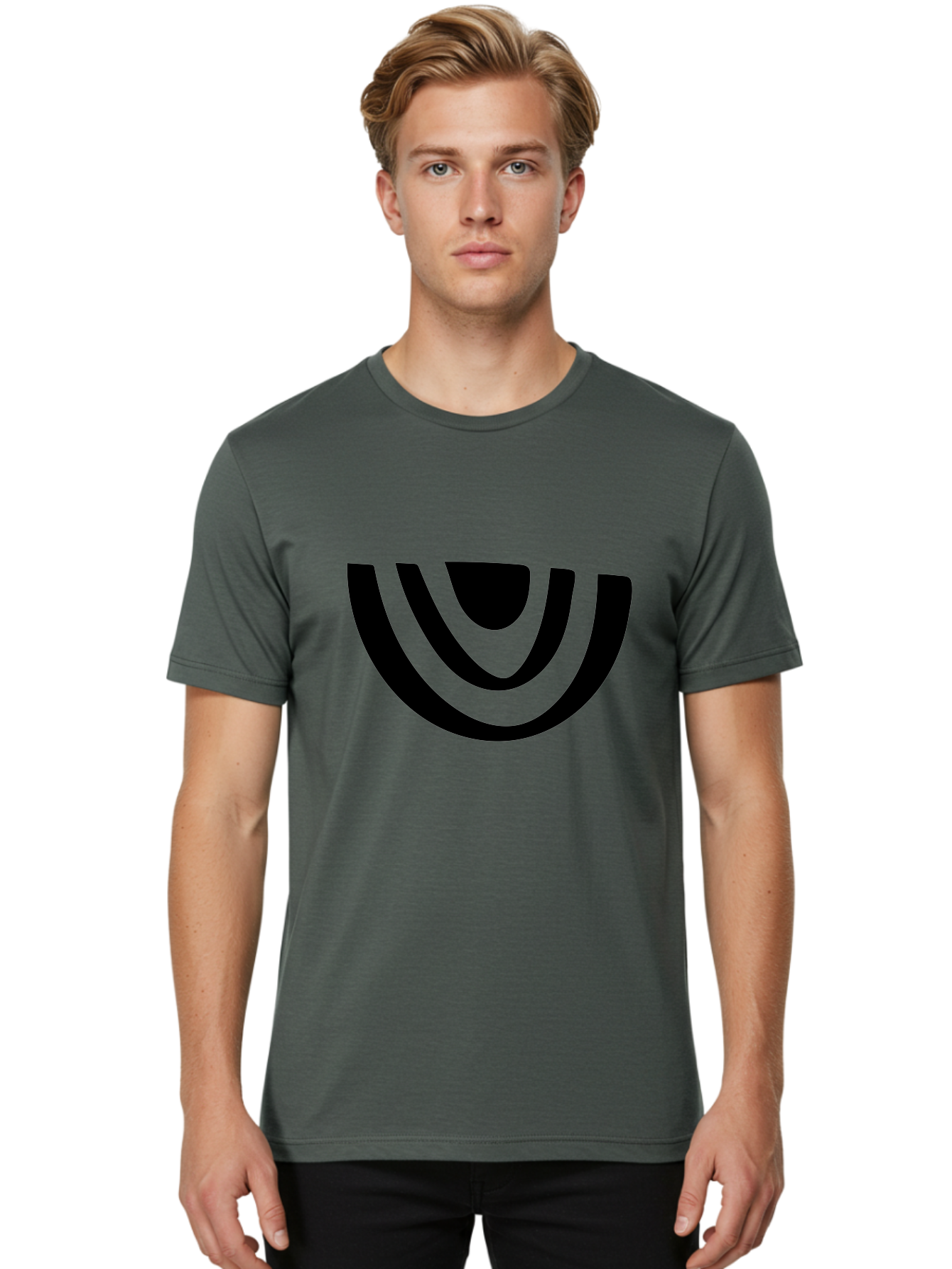 Smile Men'S Graphic Tee, 100% Cotton, Comfortable Casual Summer Wear, Machine Washable, Modern Logo, Abstract Symbol, Curved Lines, Futuristic Design, Sleek And Minimalist, Black And Green Color Scheme, Dynamic Graphic -  Aaa489