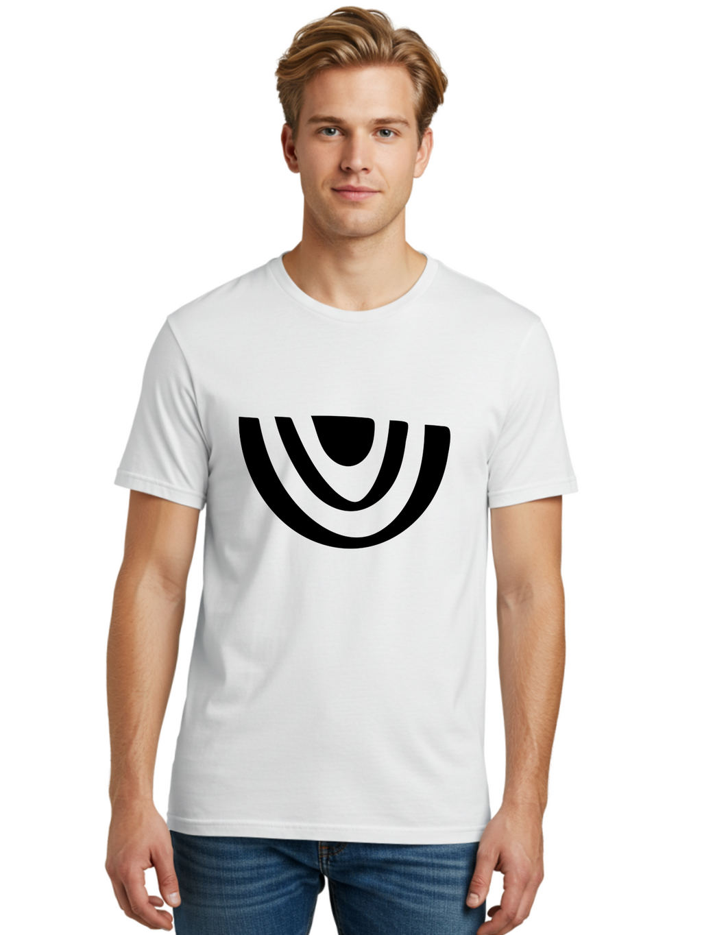 Smile Men'S Graphic Tee, 100% Cotton, Comfortable Casual Summer Wear, Machine Washable, Modern Logo, Abstract Symbol, Curved Lines, Futuristic Design, Sleek And Minimalist, Black And Green Color Scheme, Dynamic Graphic -  Aaa489