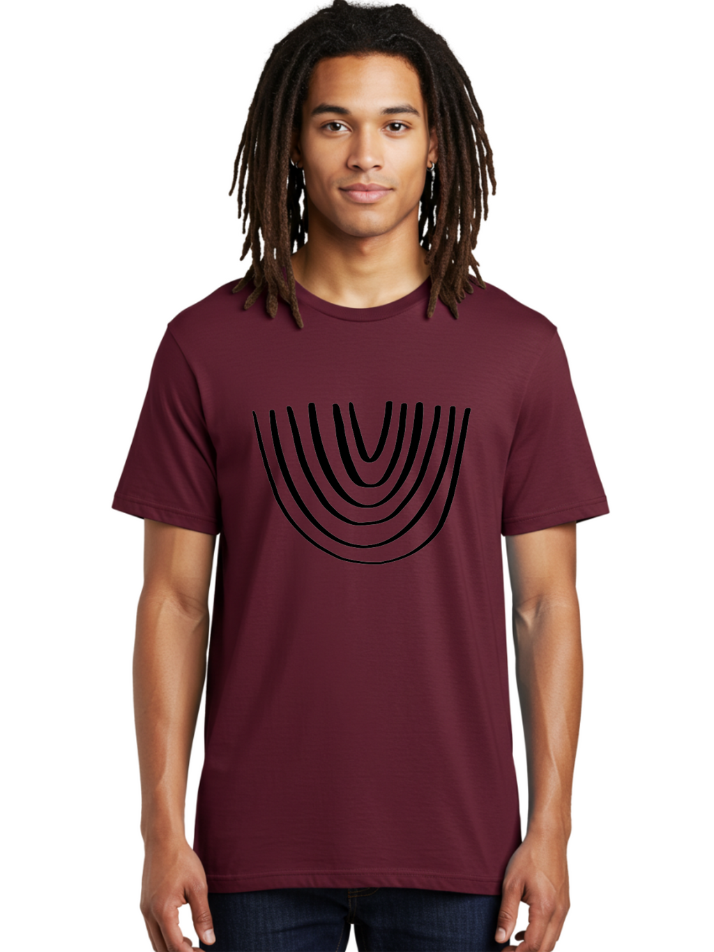 Stacked-Arches Men'S Graphic Tee, 100% Cotton, Comfortable Casual Summer Wear, Machine Washable, Black Arches, Curved Lines, Minimalist Design, Simple Shapes, Abstract Art, Geometric Pattern, Bold Graphics -  Aaa491