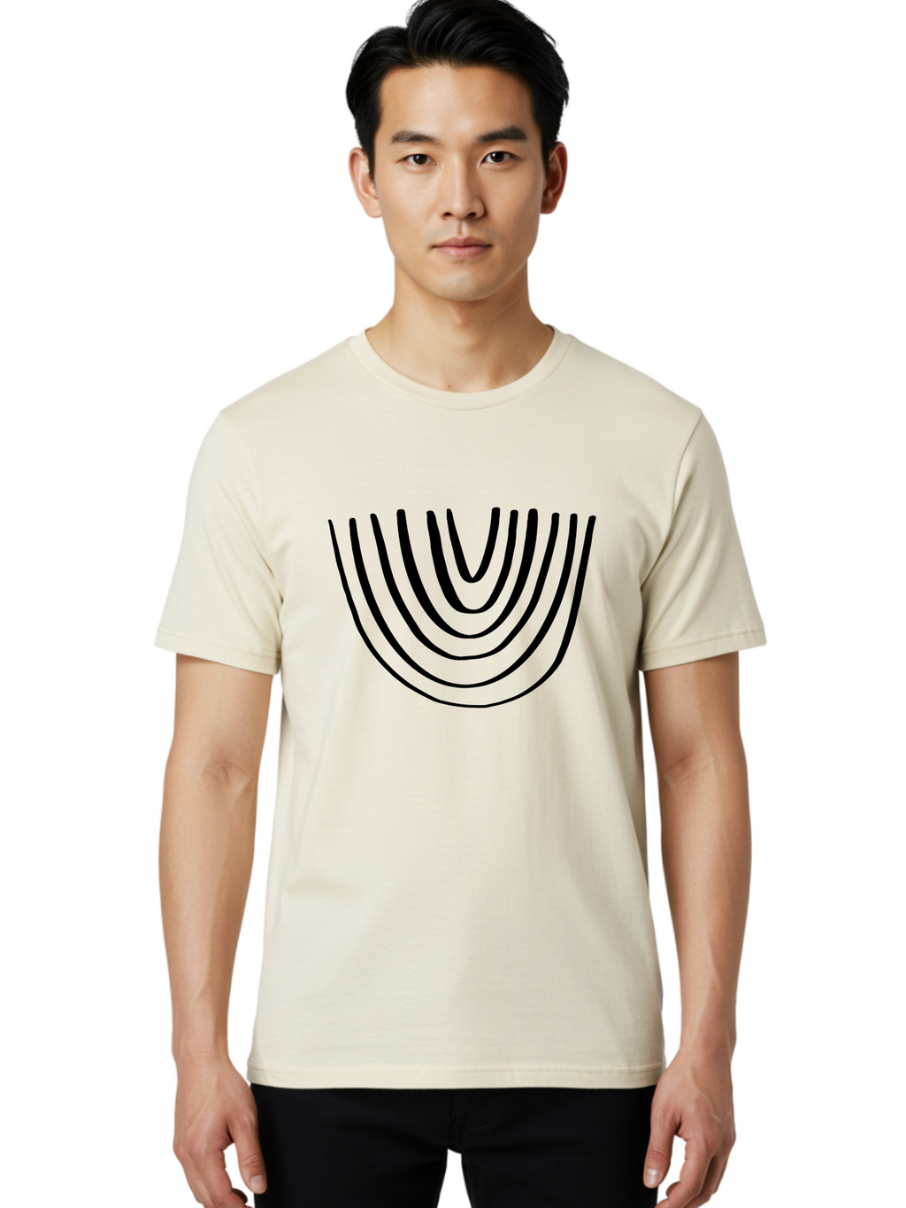 Stacked-Arches Men'S Graphic Tee, 100% Cotton, Comfortable Casual Summer Wear, Machine Washable, Black Arches, Curved Lines, Minimalist Design, Simple Shapes, Abstract Art, Geometric Pattern, Bold Graphics -  Aaa491