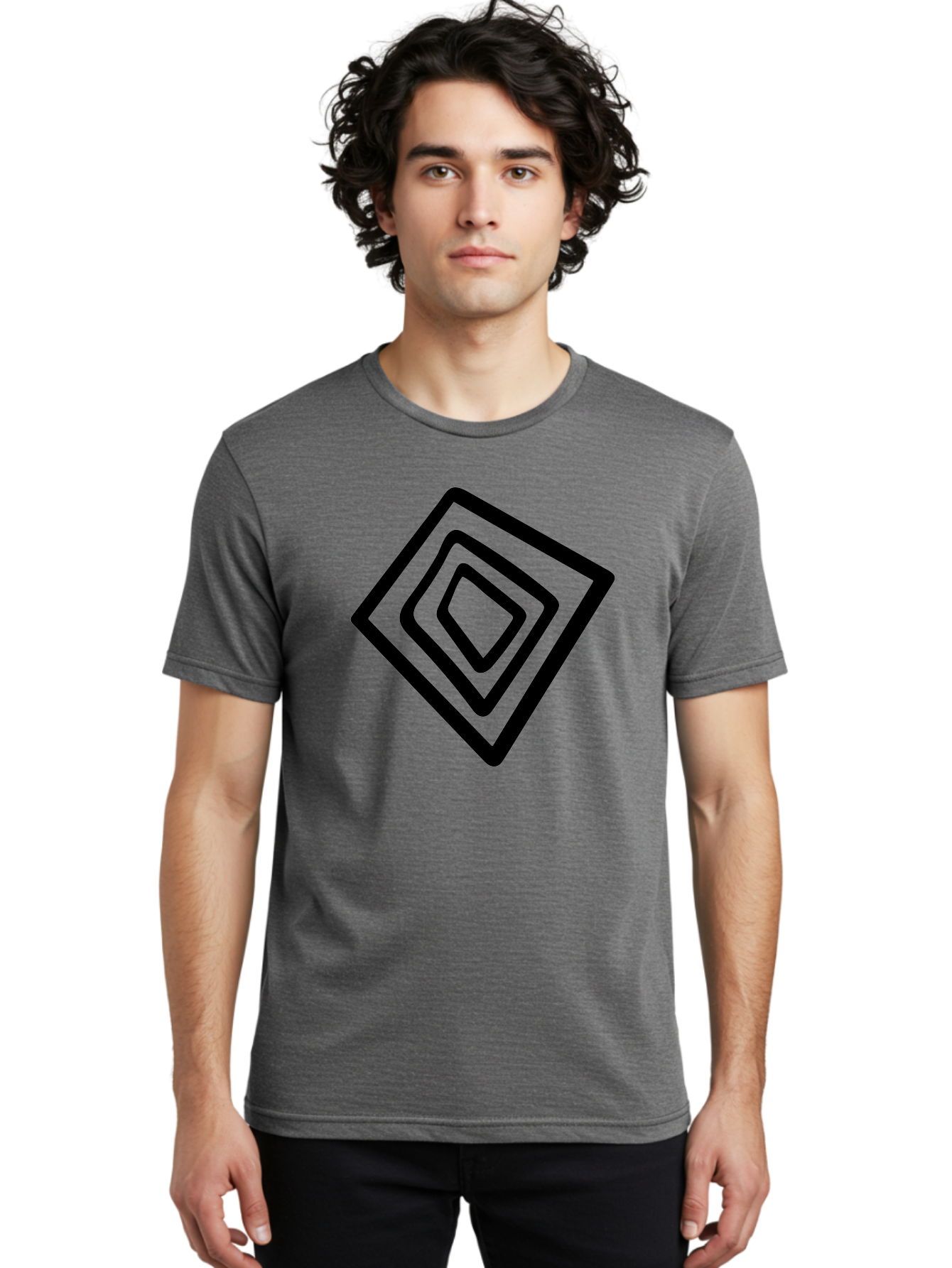 Stacked-Diamonds Men'S Graphic Tee, 100% Cotton, Comfortable Casual Summer Wear, Machine Washable, Concentric Diamond Shapes, Layered Design, Minimalist Art, Black And Green, Geometric Pattern, Modern Aesthetic, Simple Graphics -  Aaa492