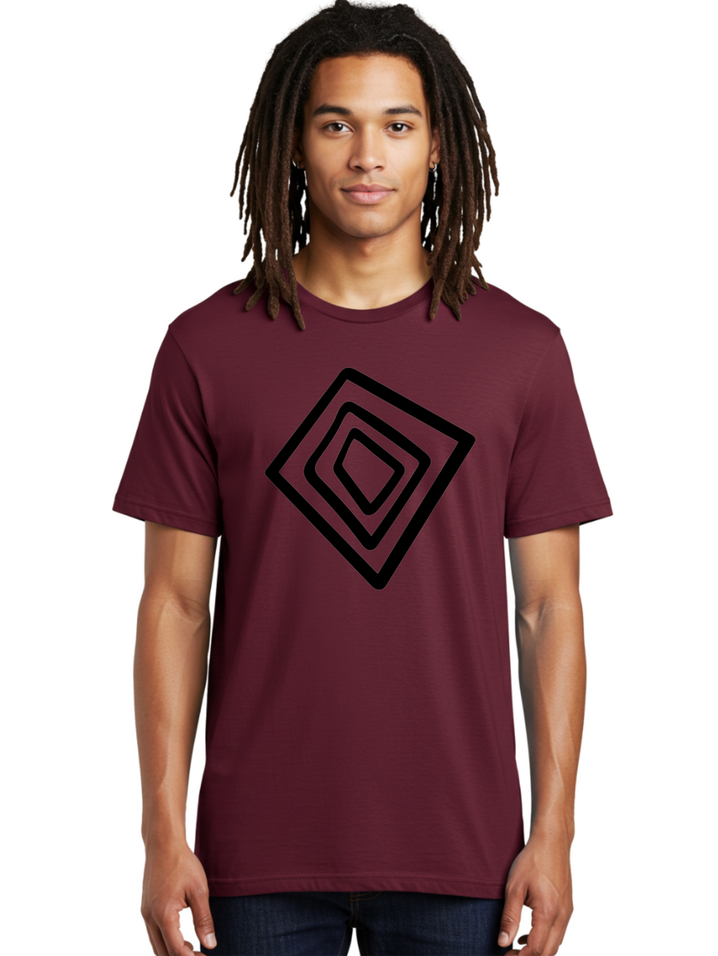 Stacked-Diamonds Men'S Graphic Tee, 100% Cotton, Comfortable Casual Summer Wear, Machine Washable, Concentric Diamond Shapes, Layered Design, Minimalist Art, Black And Green, Geometric Pattern, Modern Aesthetic, Simple Graphics -  Aaa492