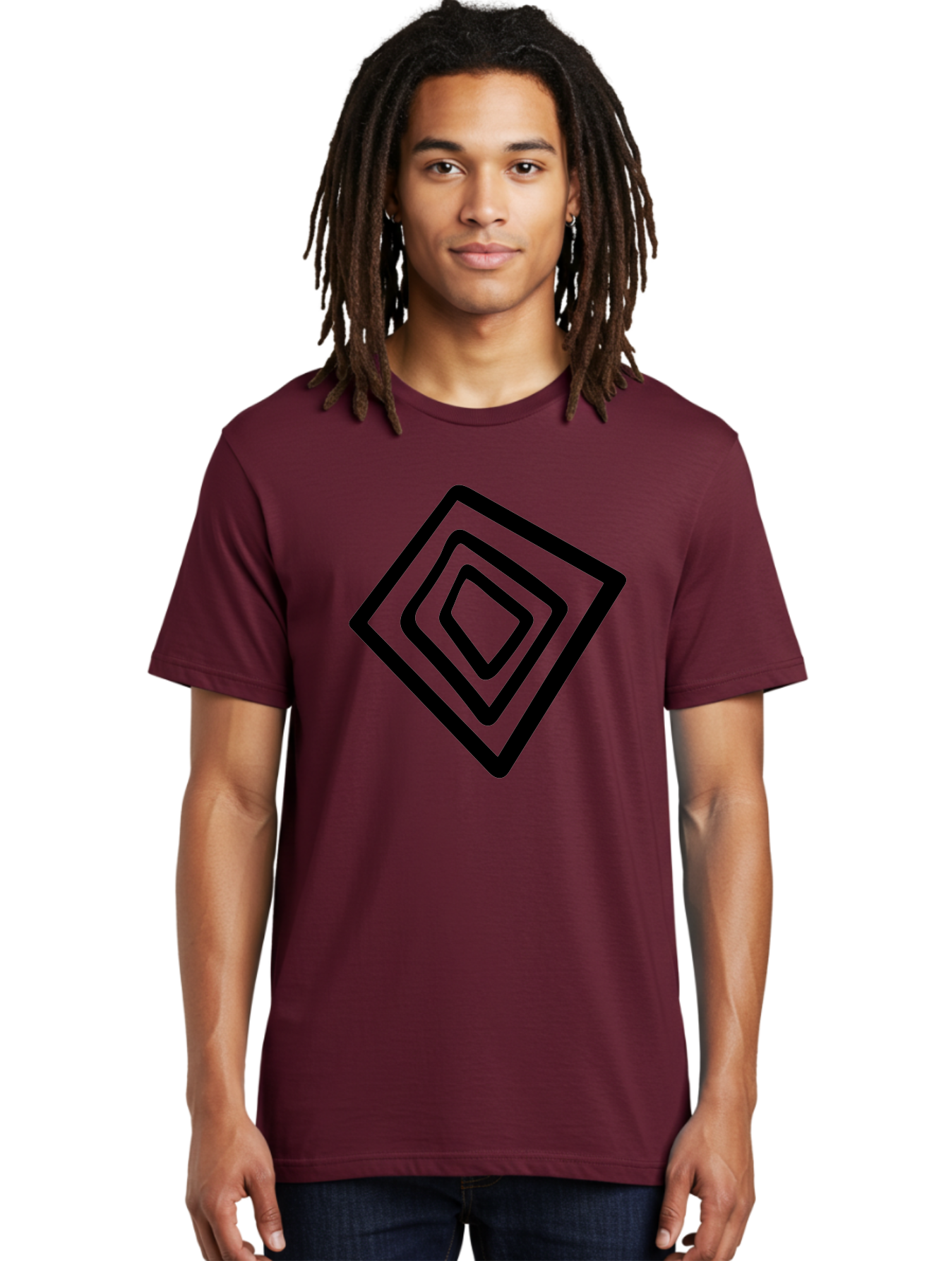 Stacked-Diamonds Men'S Graphic Tee, 100% Cotton, Comfortable Casual Summer Wear, Machine Washable, Concentric Diamond Shapes, Layered Design, Minimalist Art, Black And Green, Geometric Pattern, Modern Aesthetic, Simple Graphics -  Aaa492