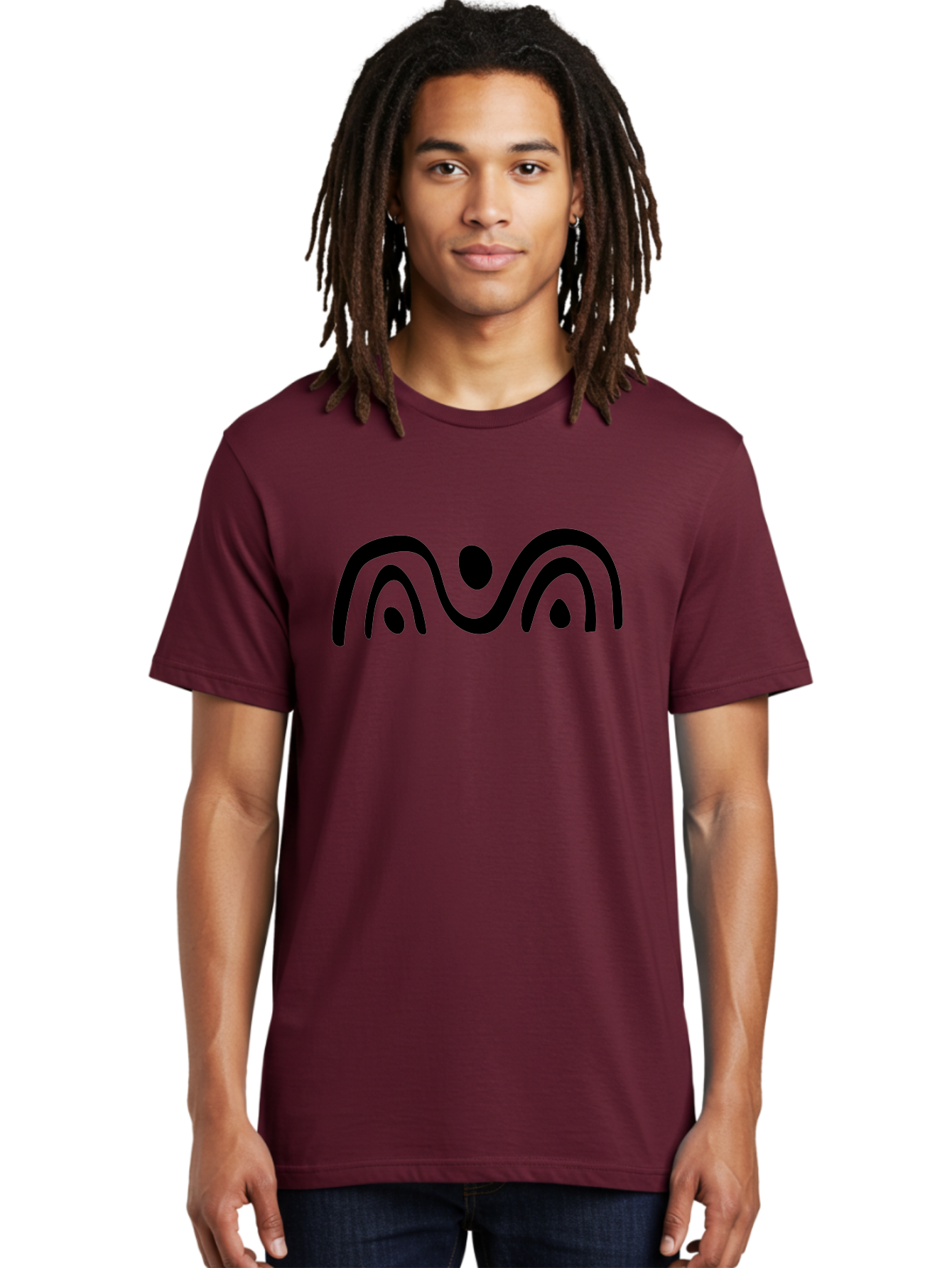 Stylized-Person-Icon Men'S Graphic Tee, 100% Cotton, Comfortable Casual Summer Wear, Machine Washable, Modern Minimalist Design, Abstract Art, Wavy Lines, Simple Shapes, Fluid Curves, Stylized Symbol, Black Silhouette, Graphic Element -  Aaa495