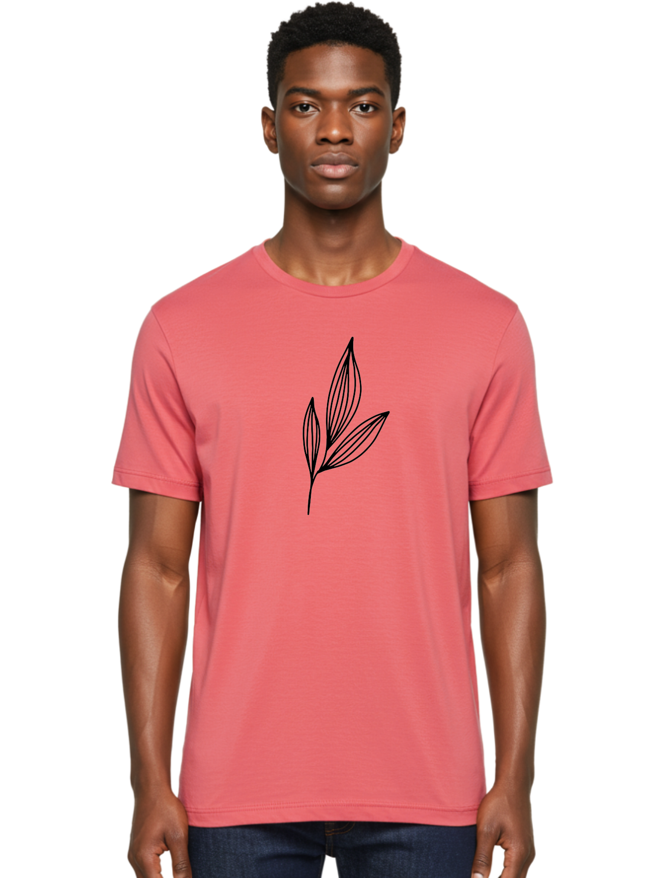 Three-Leaves-1 Men'S Graphic Tee, 100% Cotton, Comfortable Casual Summer Wear, Machine Washable, Simple Leaf Design, Minimalist Leaves, Botanical Illustration, Leaf Outline, Black Lines, Nature-Inspired Graphics, Leaf Pattern -  Aaa499