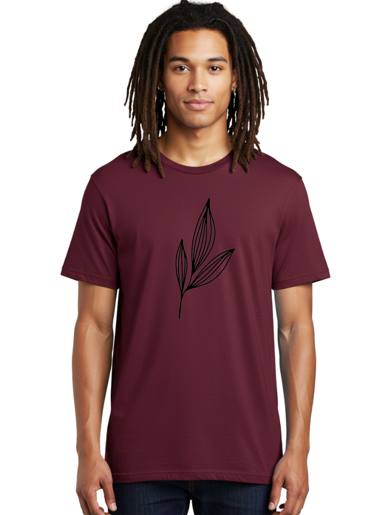 Three-Leaves-1 Men'S Graphic Tee, 100% Cotton, Comfortable Casual Summer Wear, Machine Washable, Simple Leaf Design, Minimalist Leaves, Botanical Illustration, Leaf Outline, Black Lines, Nature-Inspired Graphics, Leaf Pattern -  Aaa499