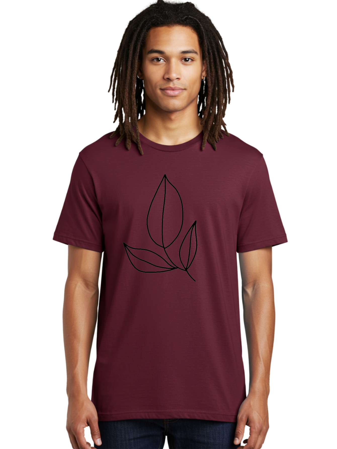 Three-Leaves Men'S Graphic Tee, 100% Cotton, Comfortable Casual Summer Wear, Machine Washable, Simple Leaf Design, Minimalist Art, Leaf Illustration, Black Lines, Leaf Silhouettes, Nature-Inspired Graphics, Botanical Art, Clean Lines, -  Aaa500