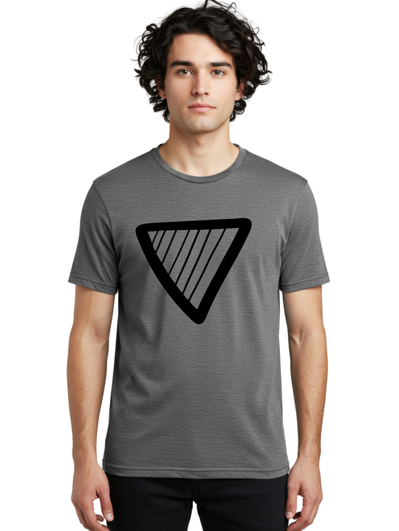 Triangle Men'S Graphic Tee, 100% Cotton, Comfortable Casual Summer Wear, Machine Washable, Triangle Shape, Yield Sign, Caution Sign, Black Outline, Warning Symbol, Traffic Sign, Road Safety, Diagonal Lines -  Aaa503