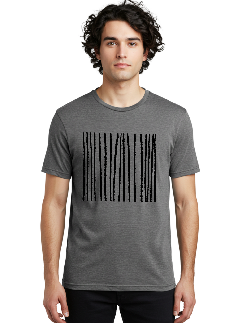 Vertical-Black-Lines Men'S Graphic Tee, 100% Cotton, Comfortable Casual Summer Wear, Machine Washable, Barcode Pattern, Black Stripes, Rough Texture, Vertical Lines, Code Design, Identification Label, Scannable Code, Product Labeling -  Aaa504