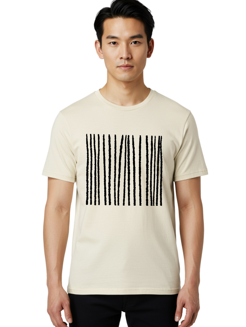 Vertical-Black-Lines Men'S Graphic Tee, 100% Cotton, Comfortable Casual Summer Wear, Machine Washable, Barcode Pattern, Black Stripes, Rough Texture, Vertical Lines, Code Design, Identification Label, Scannable Code, Product Labeling -  Aaa504