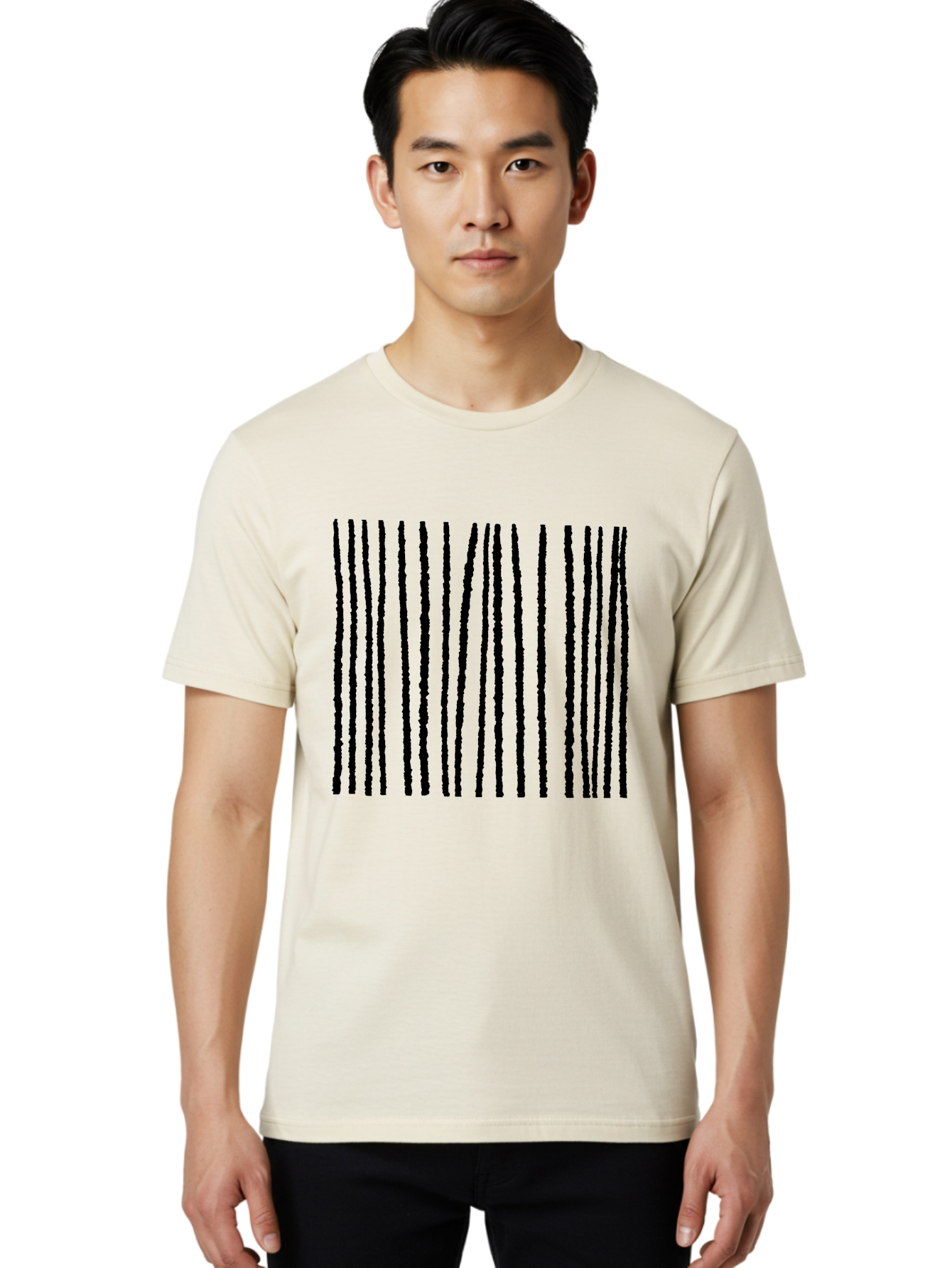 Vertical-Black-Lines Men'S Graphic Tee, 100% Cotton, Comfortable Casual Summer Wear, Machine Washable, Barcode Pattern, Black Stripes, Rough Texture, Vertical Lines, Code Design, Identification Label, Scannable Code, Product Labeling -  Aaa504