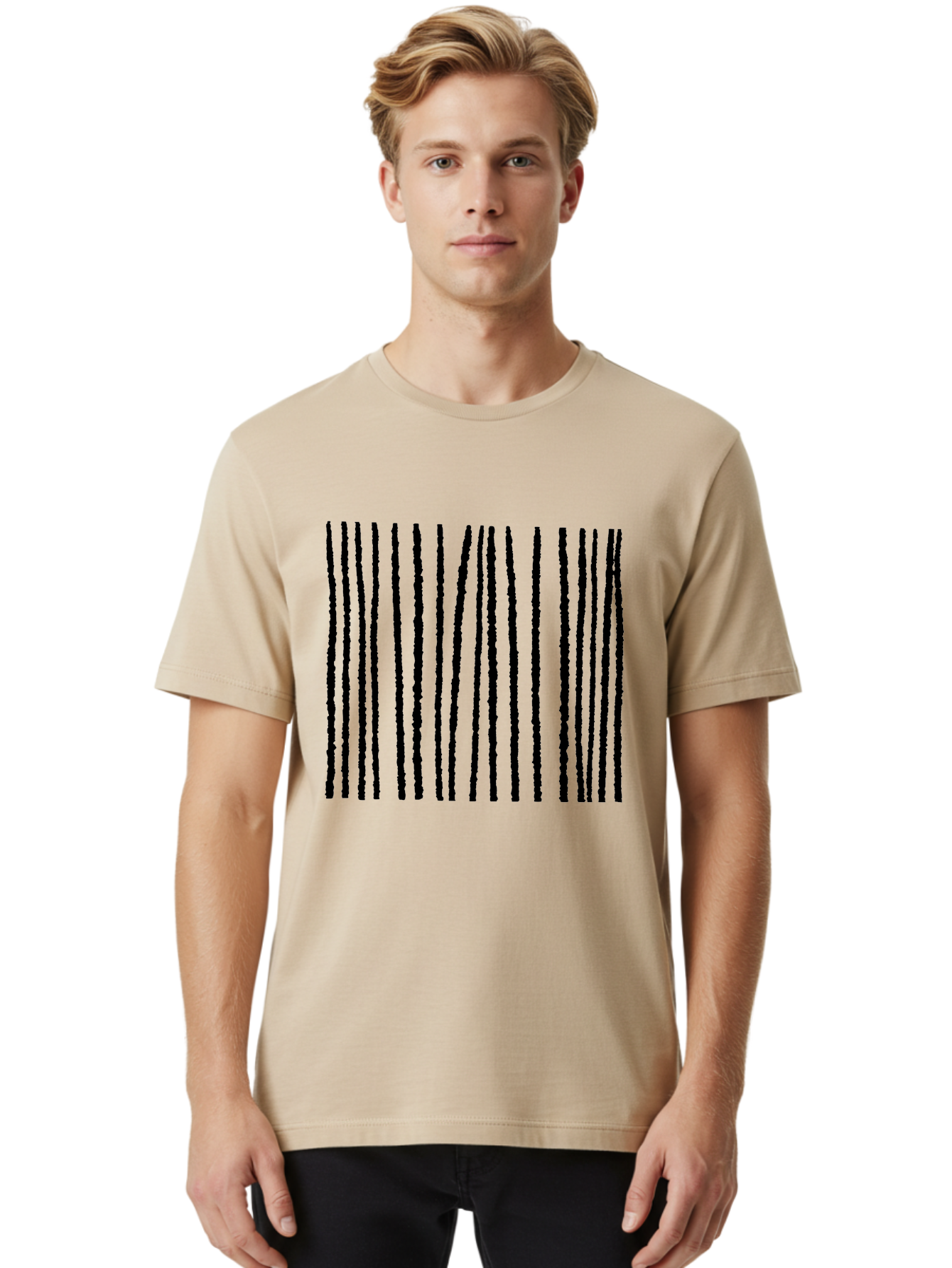 Vertical-Black-Lines Men'S Graphic Tee, 100% Cotton, Comfortable Casual Summer Wear, Machine Washable, Barcode Pattern, Black Stripes, Rough Texture, Vertical Lines, Code Design, Identification Label, Scannable Code, Product Labeling -  Aaa504