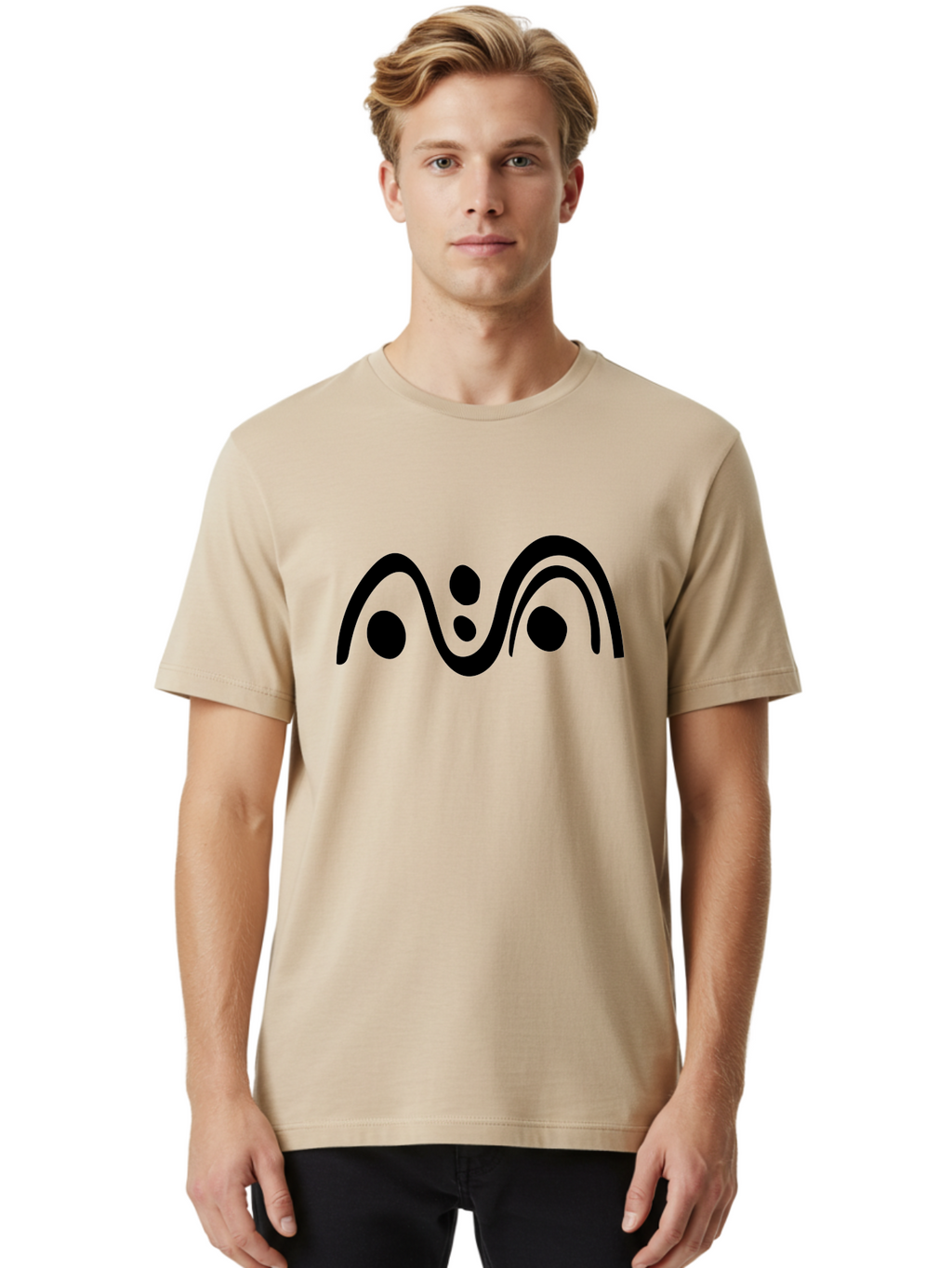 Wavy-Lines-And-Dots Men'S Graphic Tee, 100% Cotton, Comfortable Casual Summer Wear, Machine Washable, Abstract Design, Minimalist Art, Black Silhouettes, Flowing Shapes, Curved Lines, Creative Pattern, Modern Graphic -  Aaa507