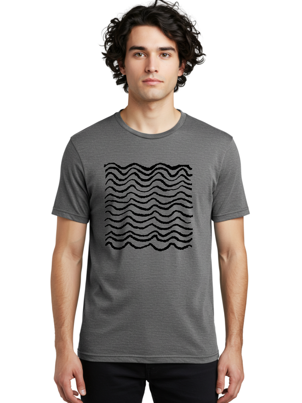 Wavy-Lines-Pattern Men'S Graphic Tee, 100% Cotton, Comfortable Casual Summer Wear, Machine Washable, Wavy Lines, Black Lines, Fluid Patterns, Abstract Design, Wavy Shapes, Modern Art, Graphic Elements, Dynamic Curves -  Aaa508