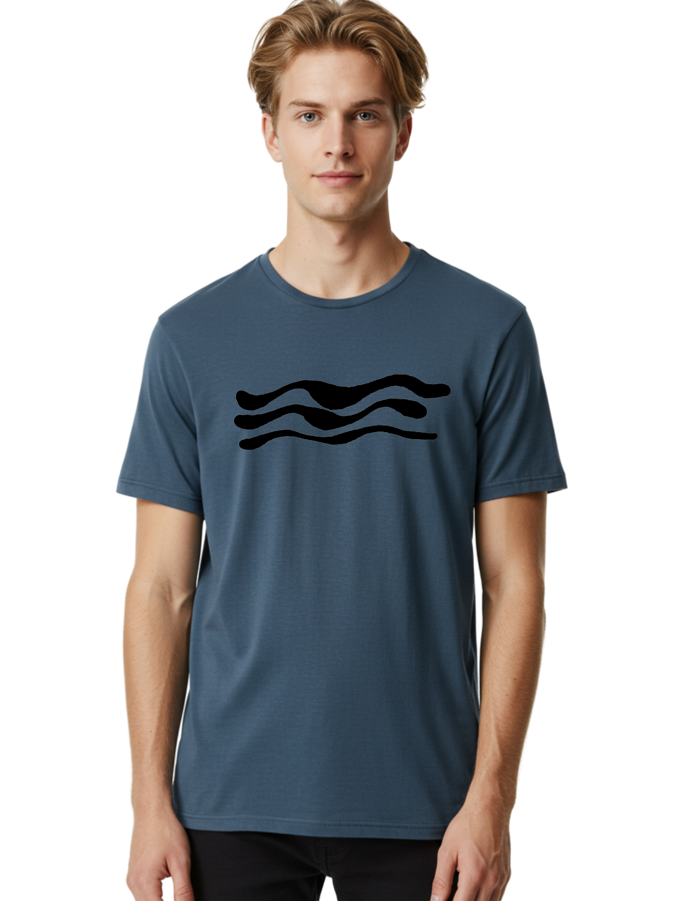 Wavy-Lines Men'S Graphic Tee, 100% Cotton, Comfortable Casual Summer Wear, Machine Washable, Wavy Lines, Abstract Design, Minimalist Art, Fluid Shapes, Dynamic Pattern, Modern Graphic -  Aaa509