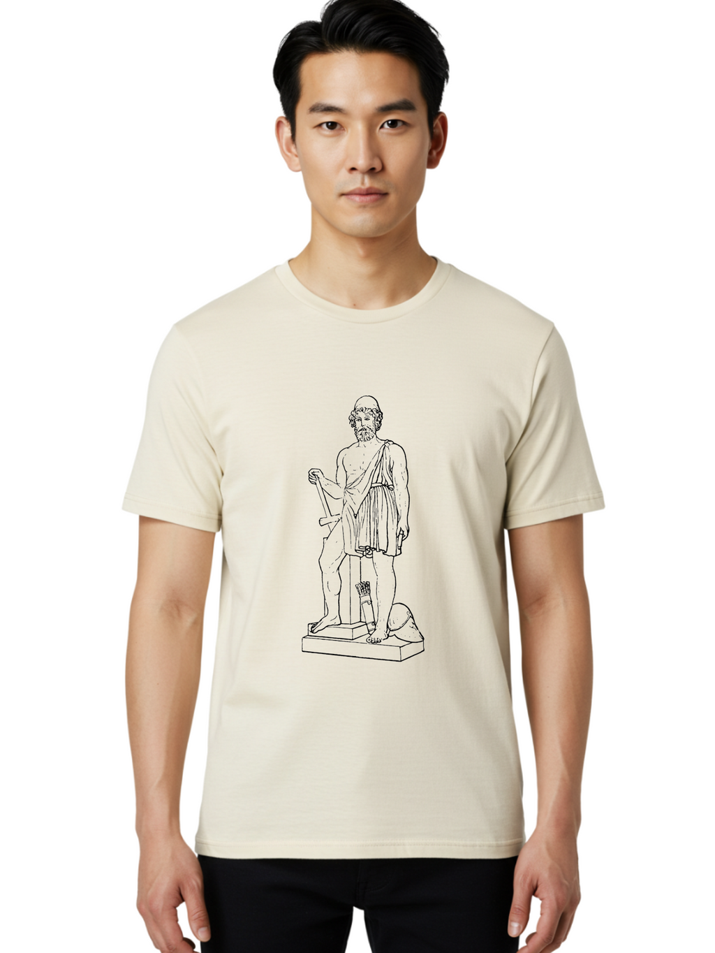 Ancient-Greek-Statue Men'S Graphic Tee, 100% Cotton, Comfortable Casual Summer Wear, Machine Washable, Ancient Greek Statue, Hippocrates Figure, Classical Art, Historical Landmark, Medical Heritage, Greek Physician, Symbolic Representation, -  Aaa512