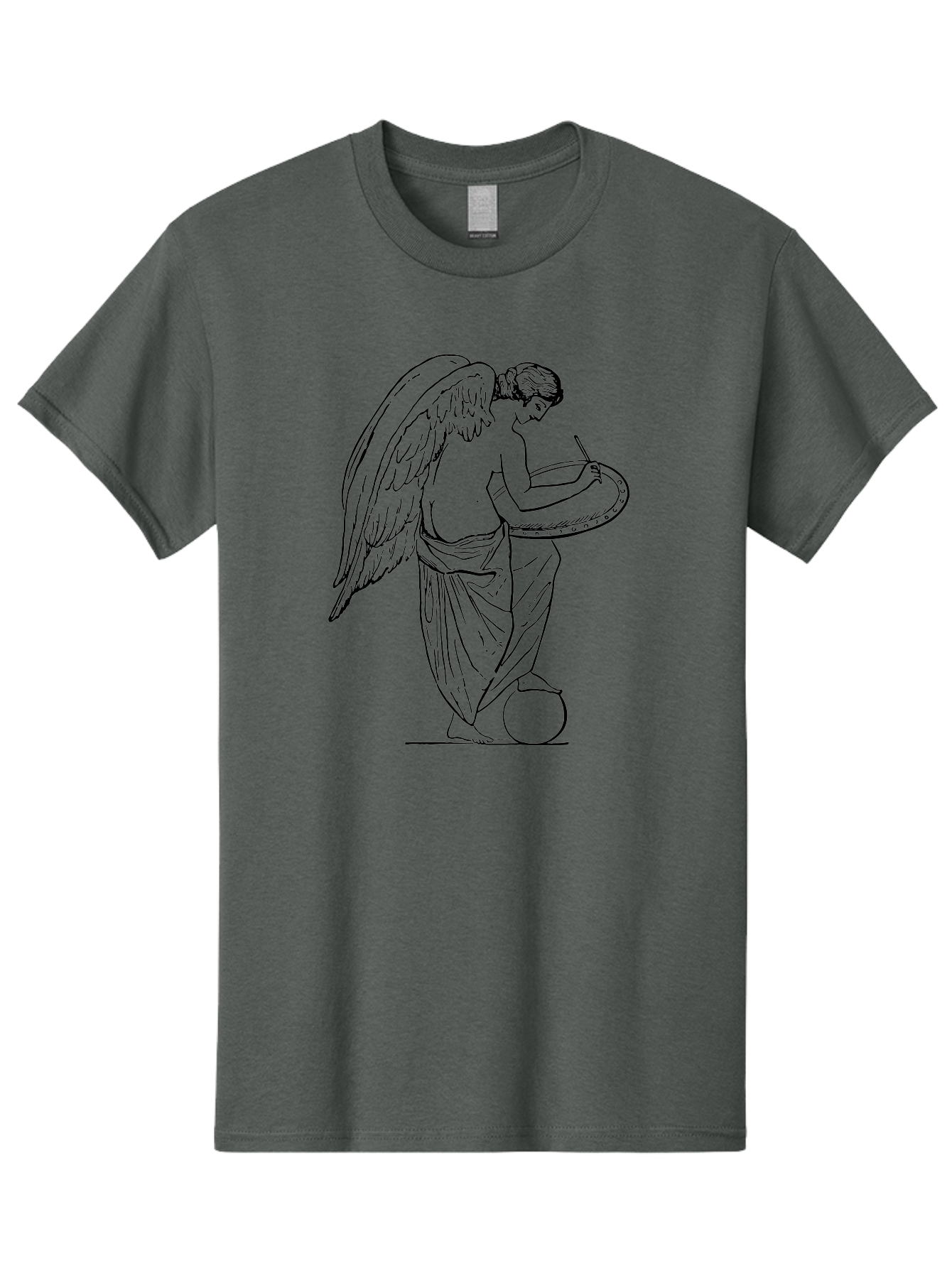 Angel-Playing-Tambourine Men'S Graphic Tee, 100% Cotton, Comfortable Casual Summer Wear, Machine Washable, Angel Playing Drum, Heavenly Music, Divine Art, Classical Illustration, Ethereal Beauty, Artistic Expression, Mythical Being, -  Aaa513