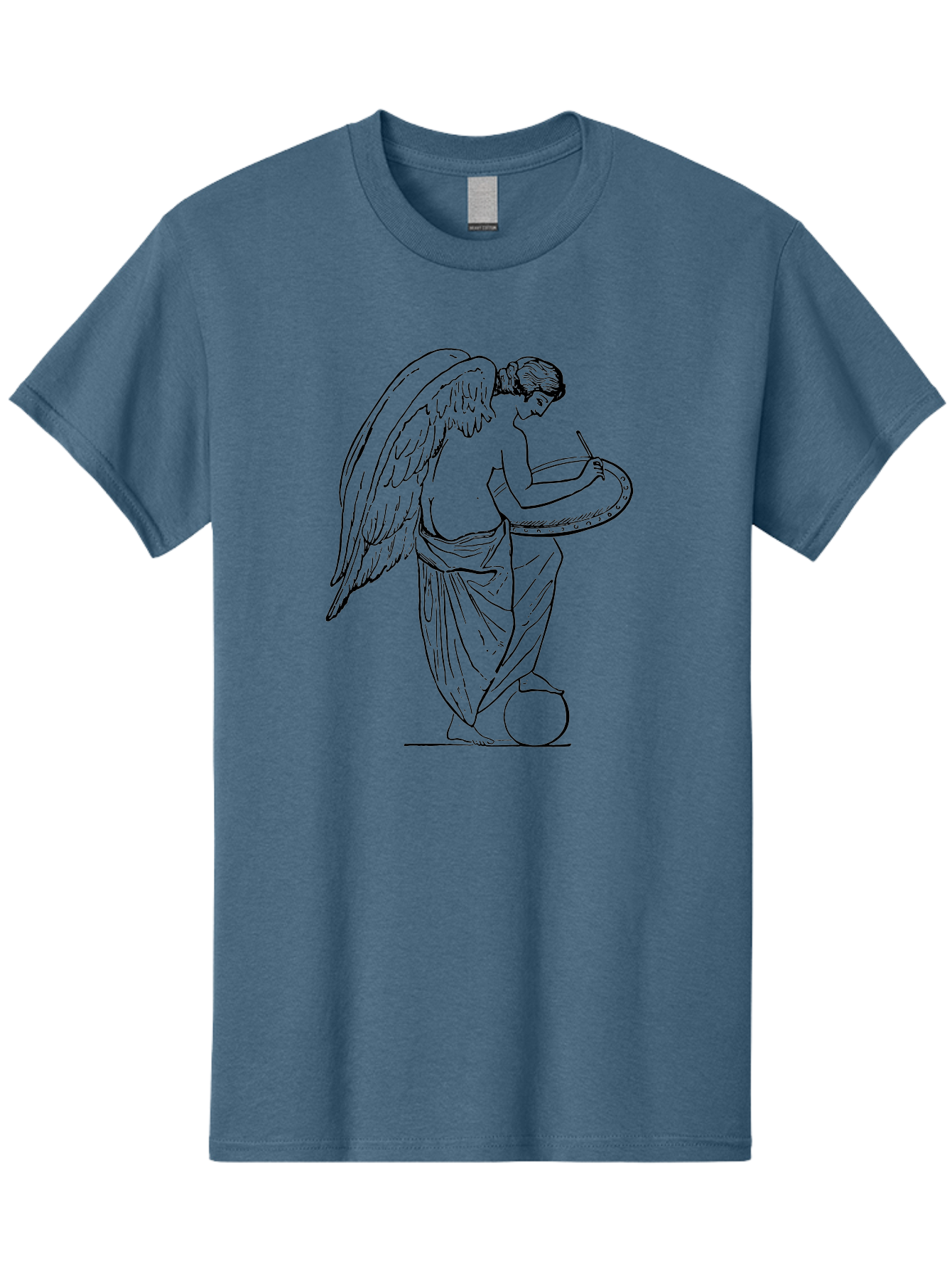 Angel-Playing-Tambourine Men'S Graphic Tee, 100% Cotton, Comfortable Casual Summer Wear, Machine Washable, Angel Playing Drum, Heavenly Music, Divine Art, Classical Illustration, Ethereal Beauty, Artistic Expression, Mythical Being, -  Aaa513