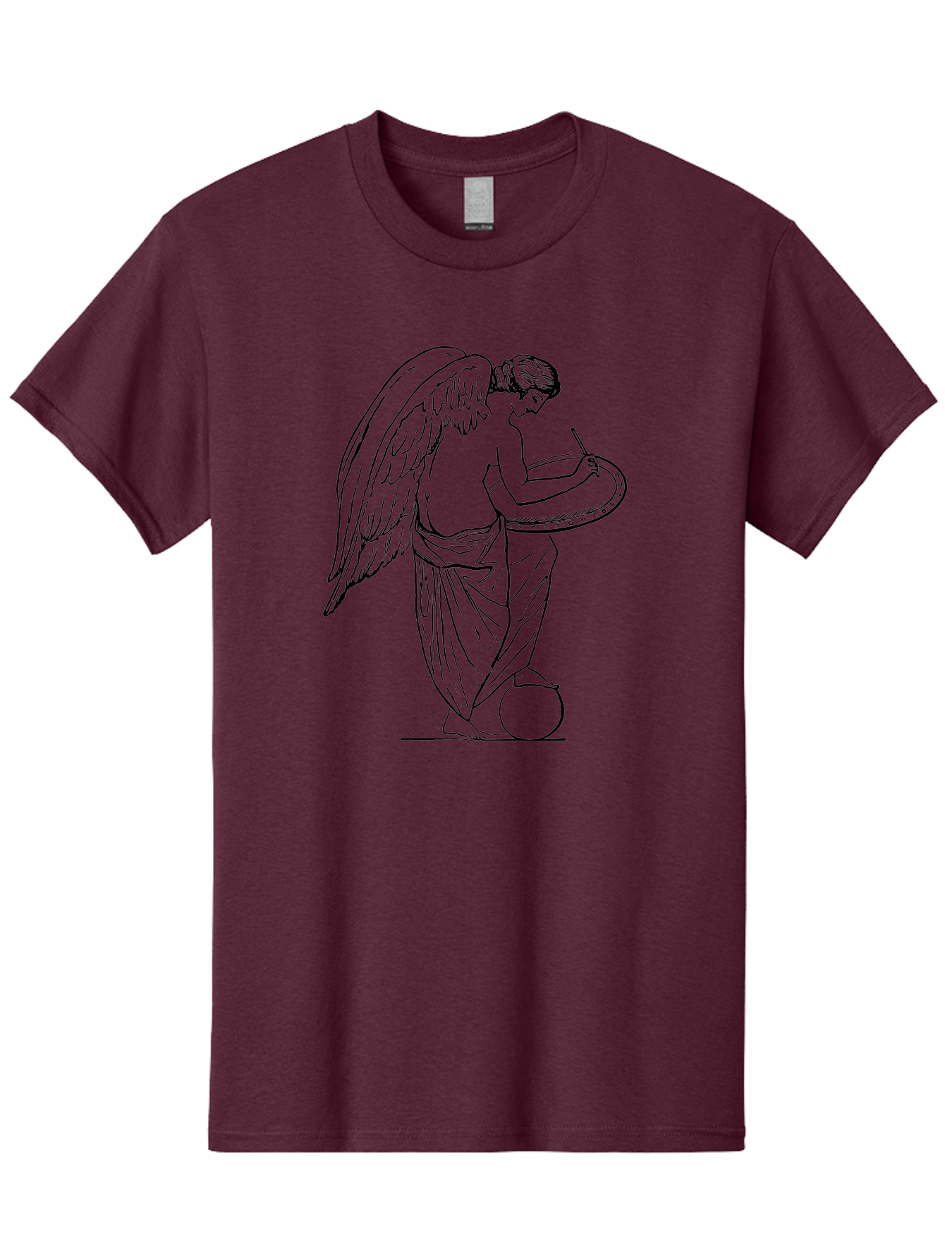 Angel-Playing-Tambourine Men'S Graphic Tee, 100% Cotton, Comfortable Casual Summer Wear, Machine Washable, Angel Playing Drum, Heavenly Music, Divine Art, Classical Illustration, Ethereal Beauty, Artistic Expression, Mythical Being, -  Aaa513